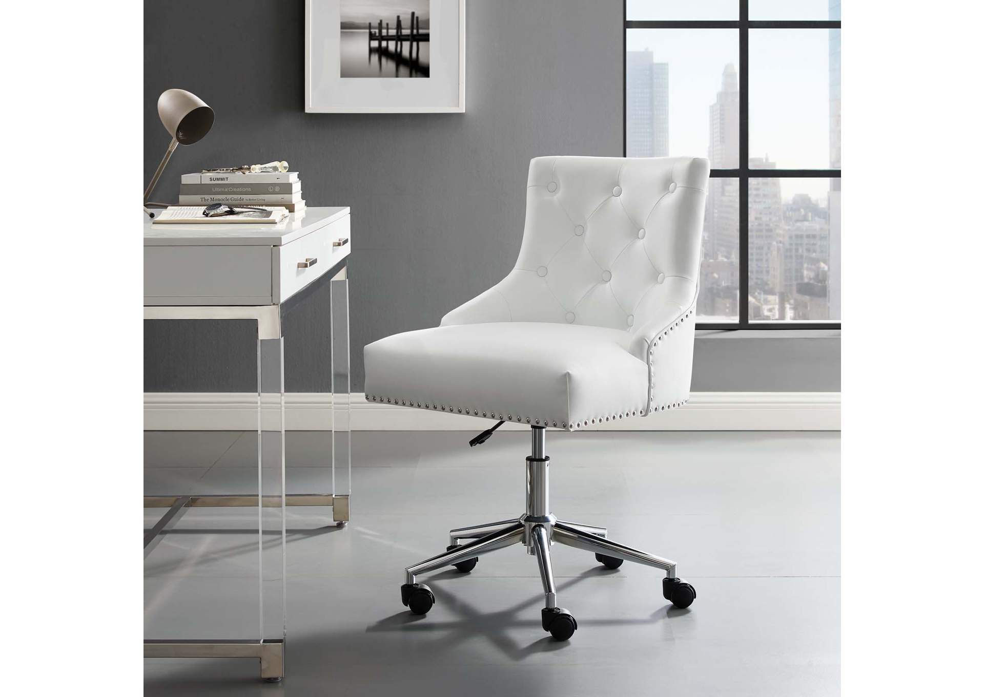 Regent White Tufted Button Swivel Faux Leather Office Chair,Modway