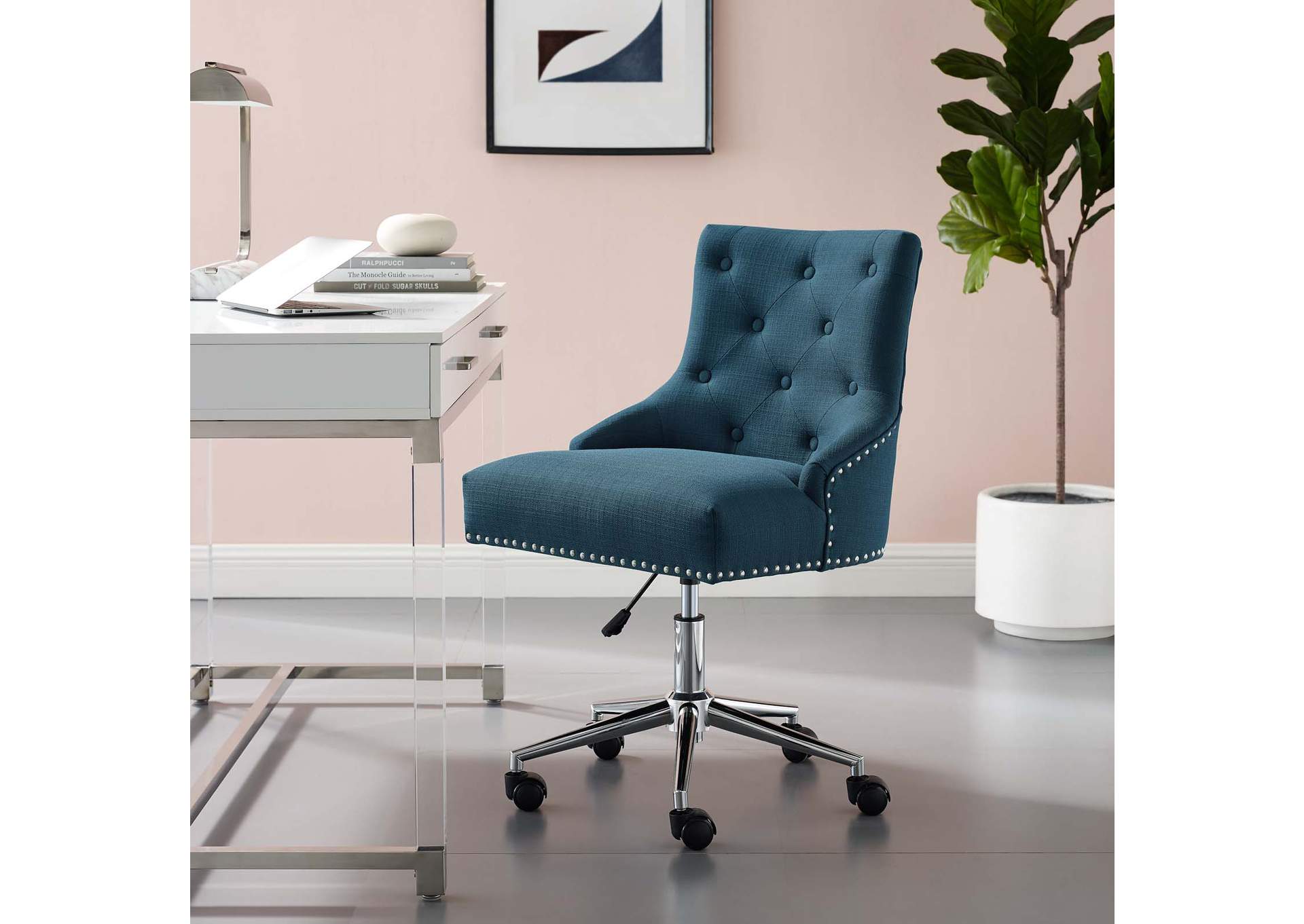 Azure Regent Tufted Button Swivel Upholstered Fabric Office Chair,Modway