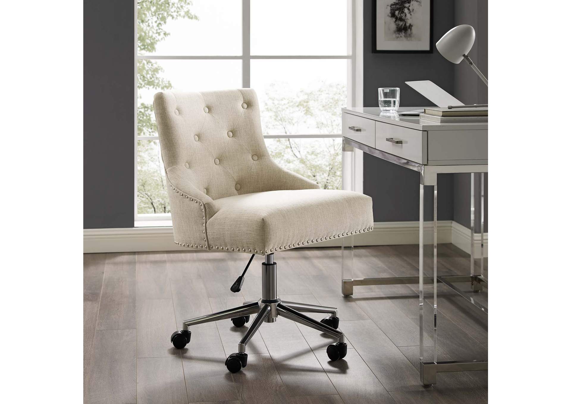 Beige Regent Tufted Button Swivel Upholstered Fabric Office Chair,Modway