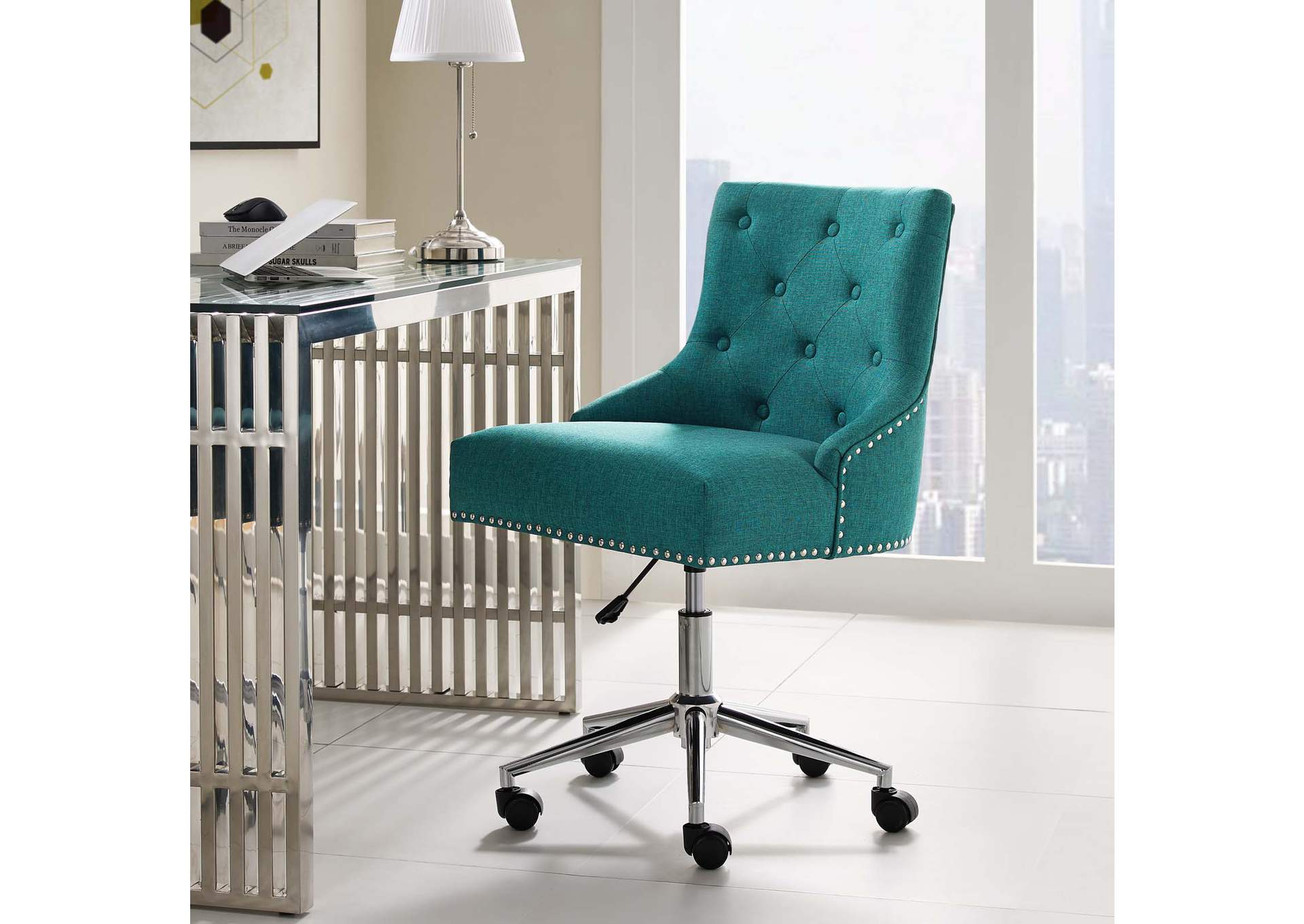 Teal Regent Tufted Button Swivel Upholstered Fabric Office Chair,Modway