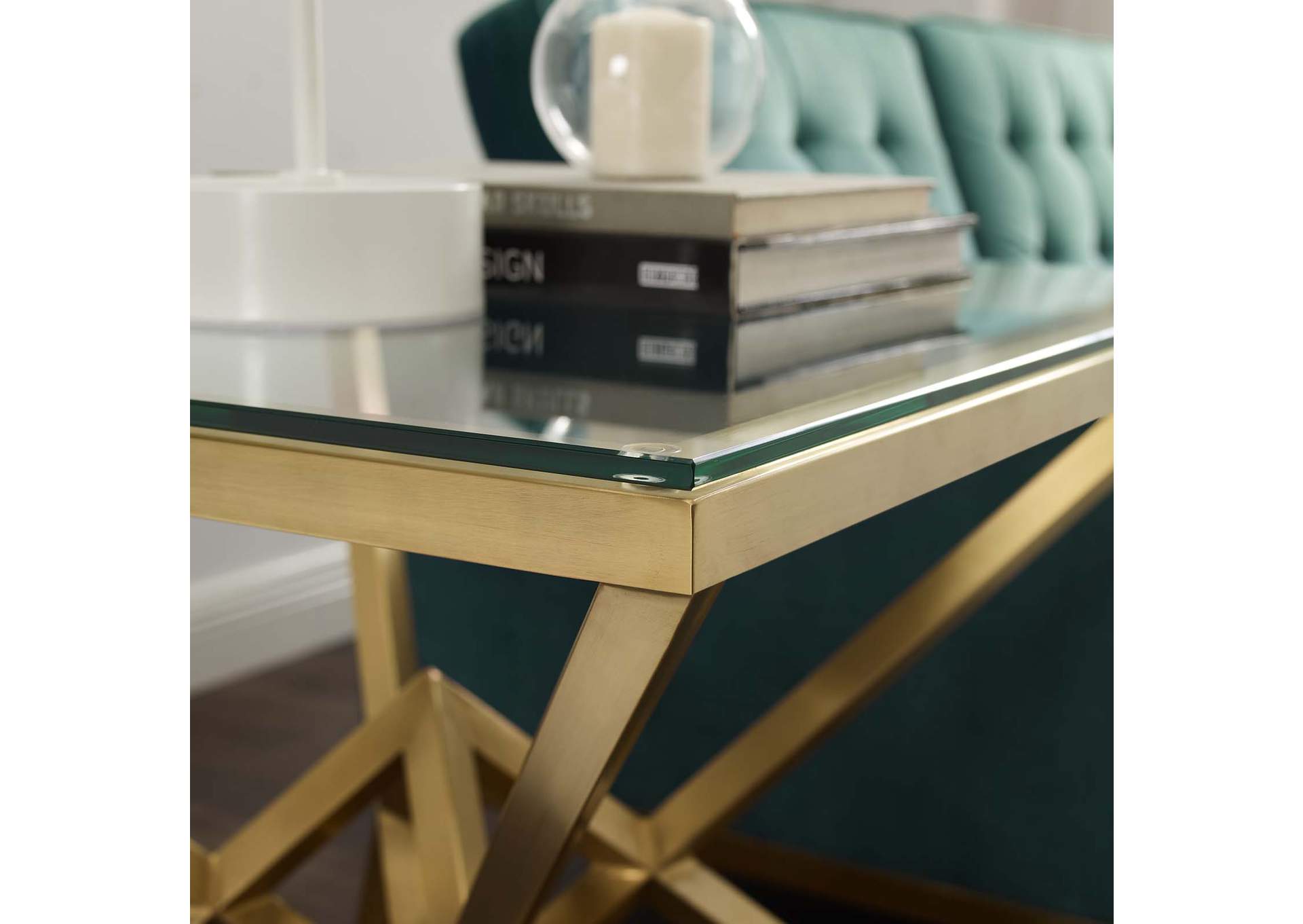 Gold Point 25.5" Brushed Gold Metal Stainless Steel Side Table,Modway