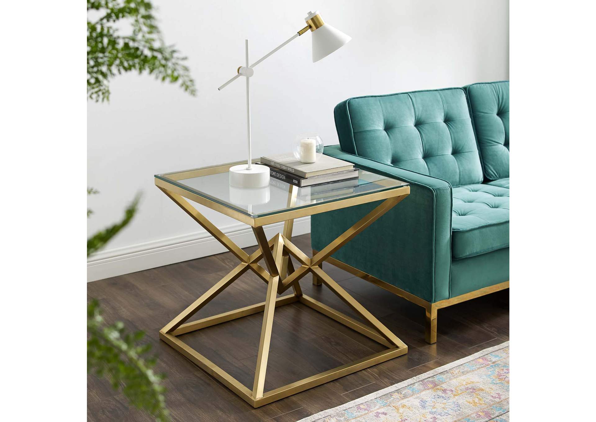 Gold Point 25.5" Brushed Gold Metal Stainless Steel Side Table,Modway