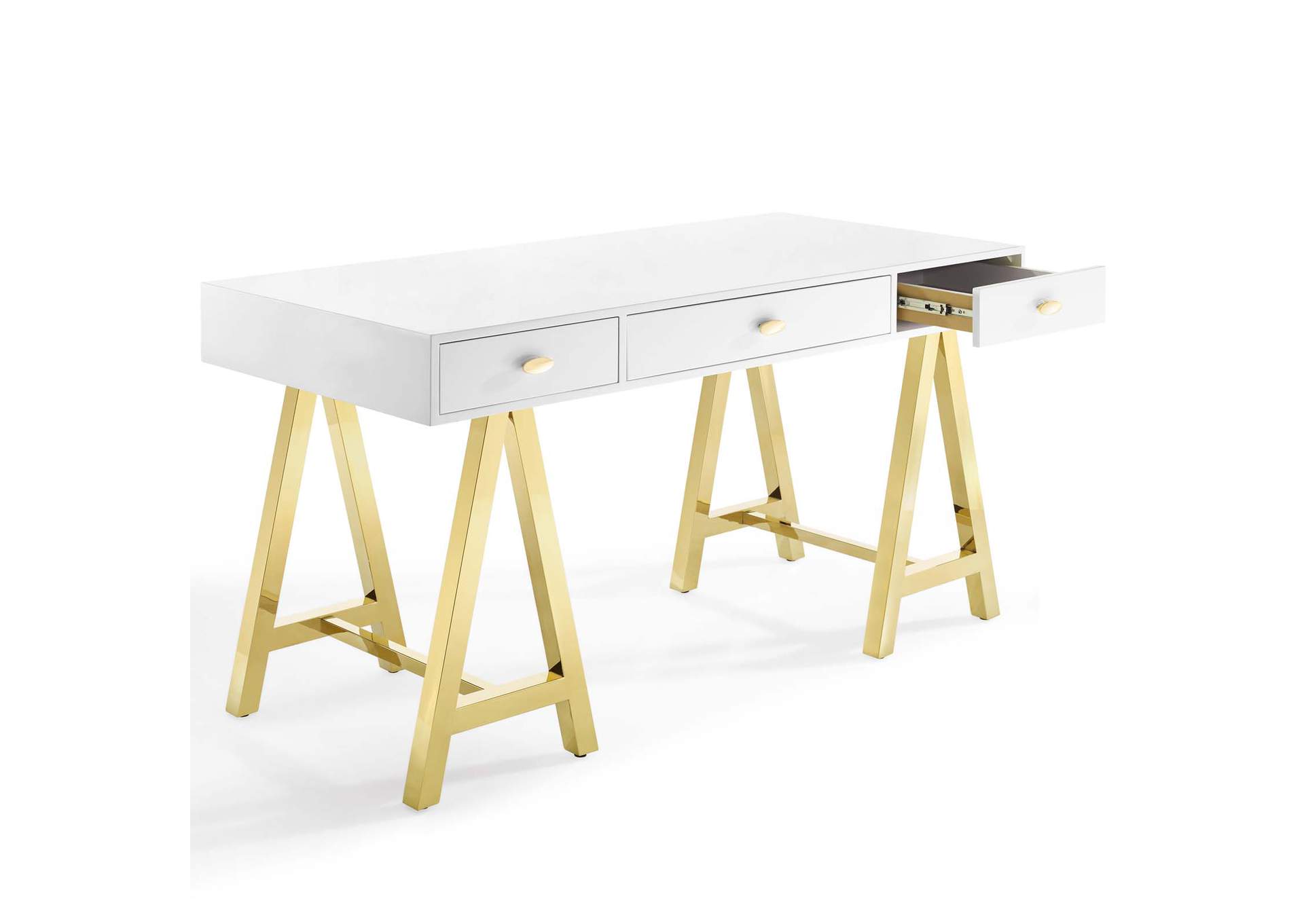 Gold White Jettison Office Desk,Modway