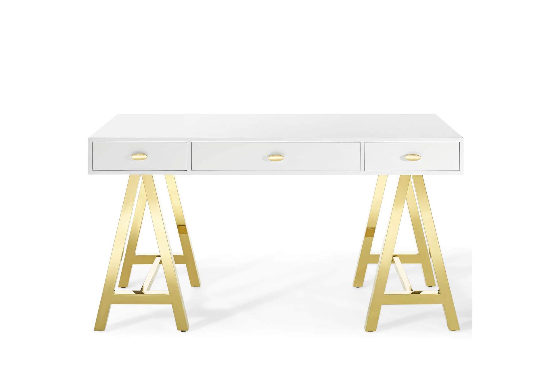 Gold White Jettison Office Desk,Modway