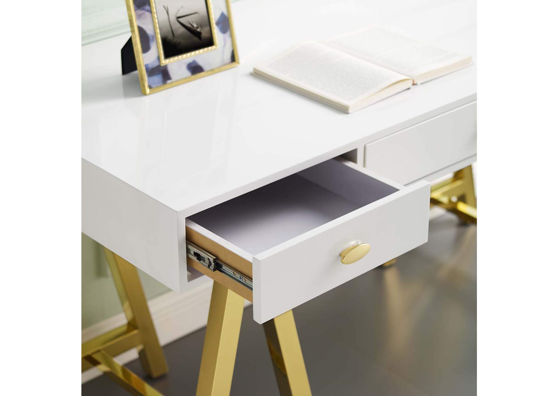 Gold White Jettison Office Desk,Modway