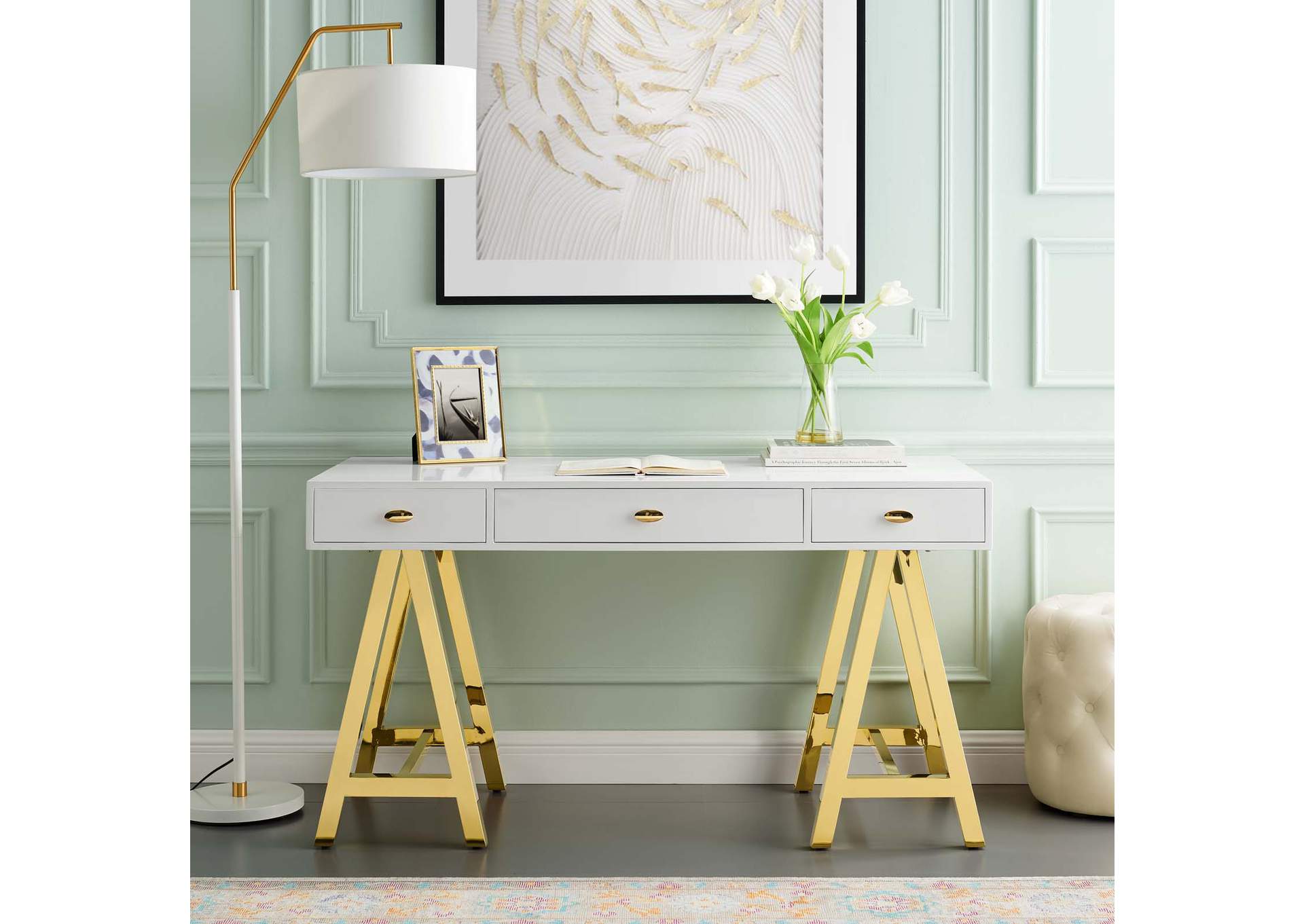 Gold White Jettison Office Desk,Modway