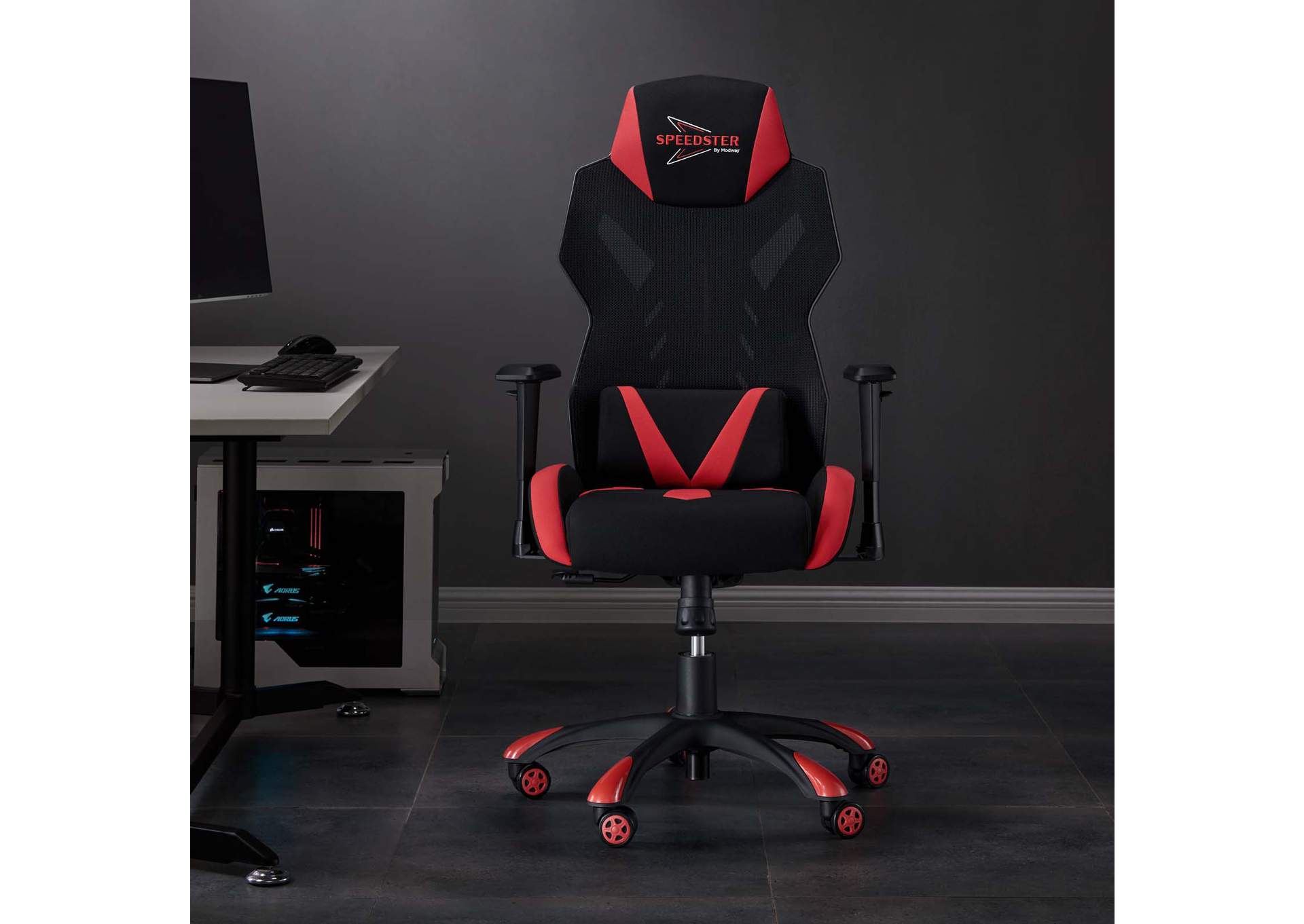 Black Red Speedster Mesh Gaming Computer Chair,Modway