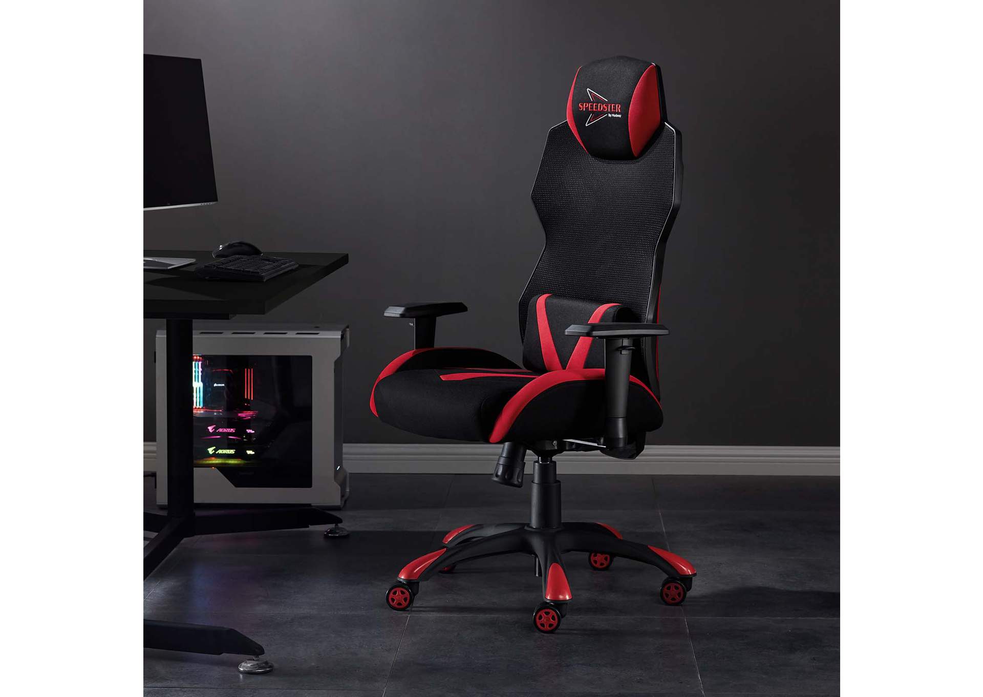 Black Red Speedster Mesh Gaming Computer Chair,Modway