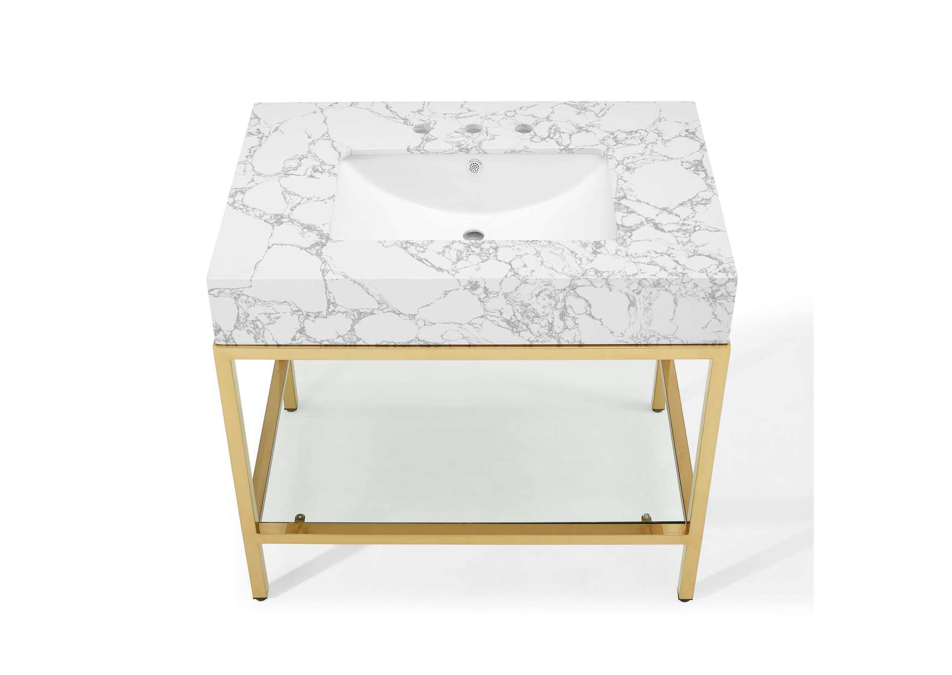 Gold White Kingsley 36" Gold Stainless Steel Bathroom Vanity,Modway