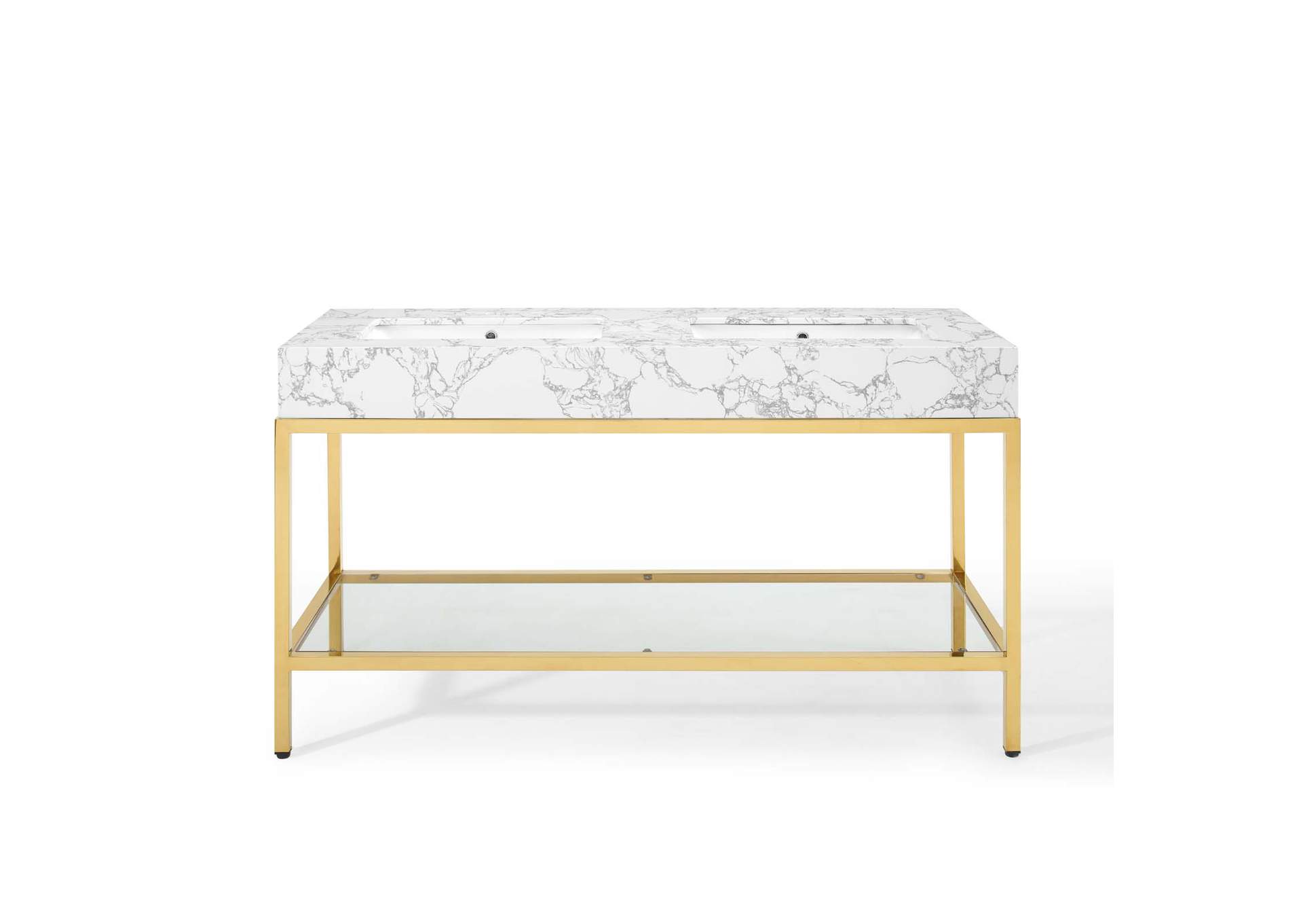 Gold White Kingsley 60" Gold Stainless Steel Bathroom Vanity,Modway