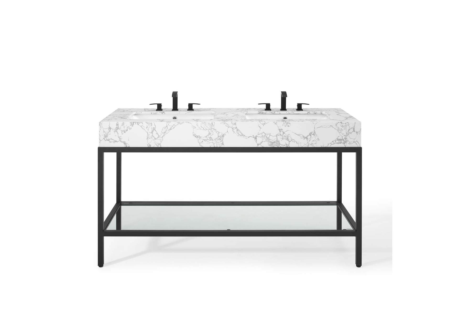 Black White Kingsley 60" Black Stainless Steel Bathroom Vanity,Modway