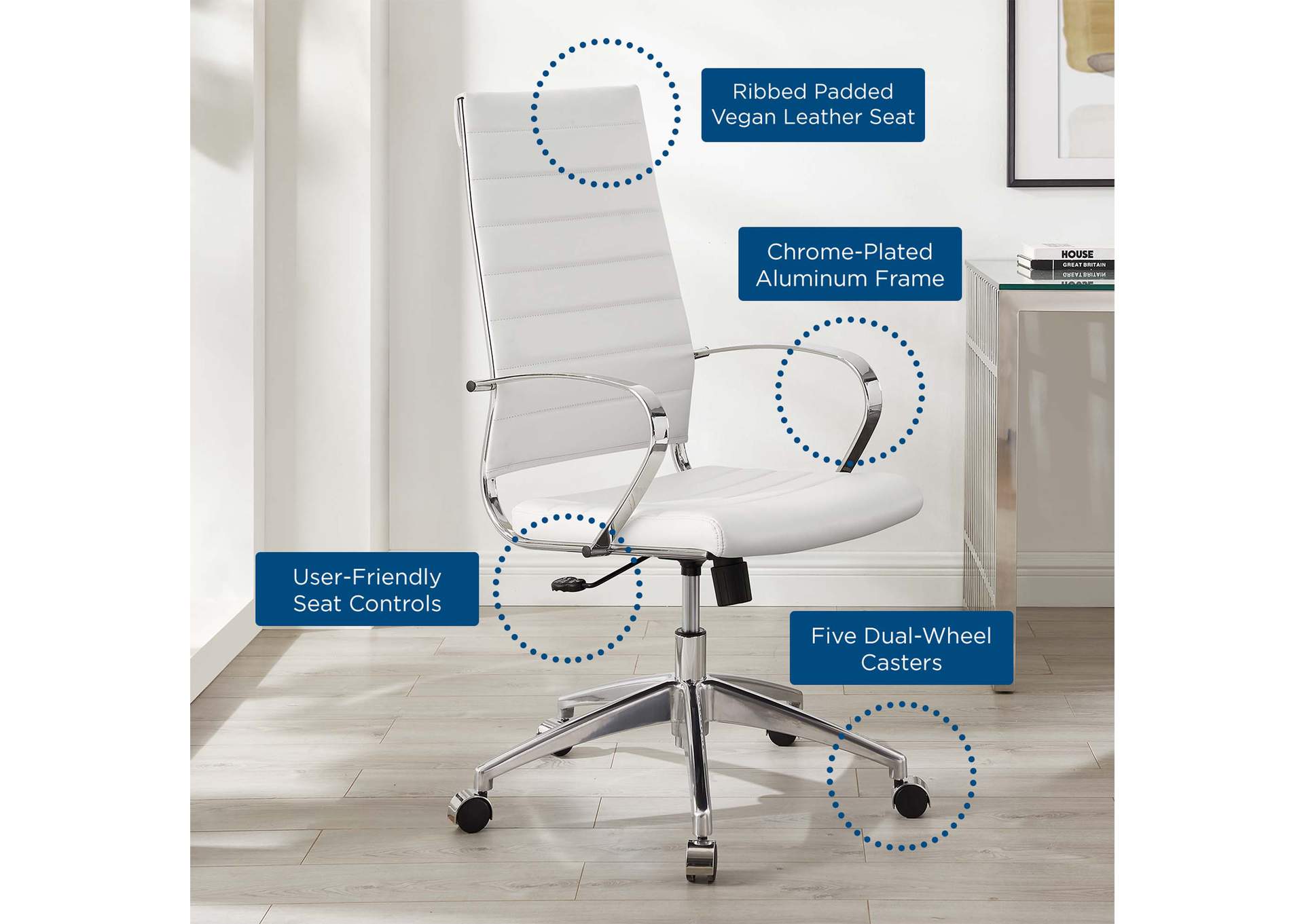 White Jive Highback Office Chair,Modway