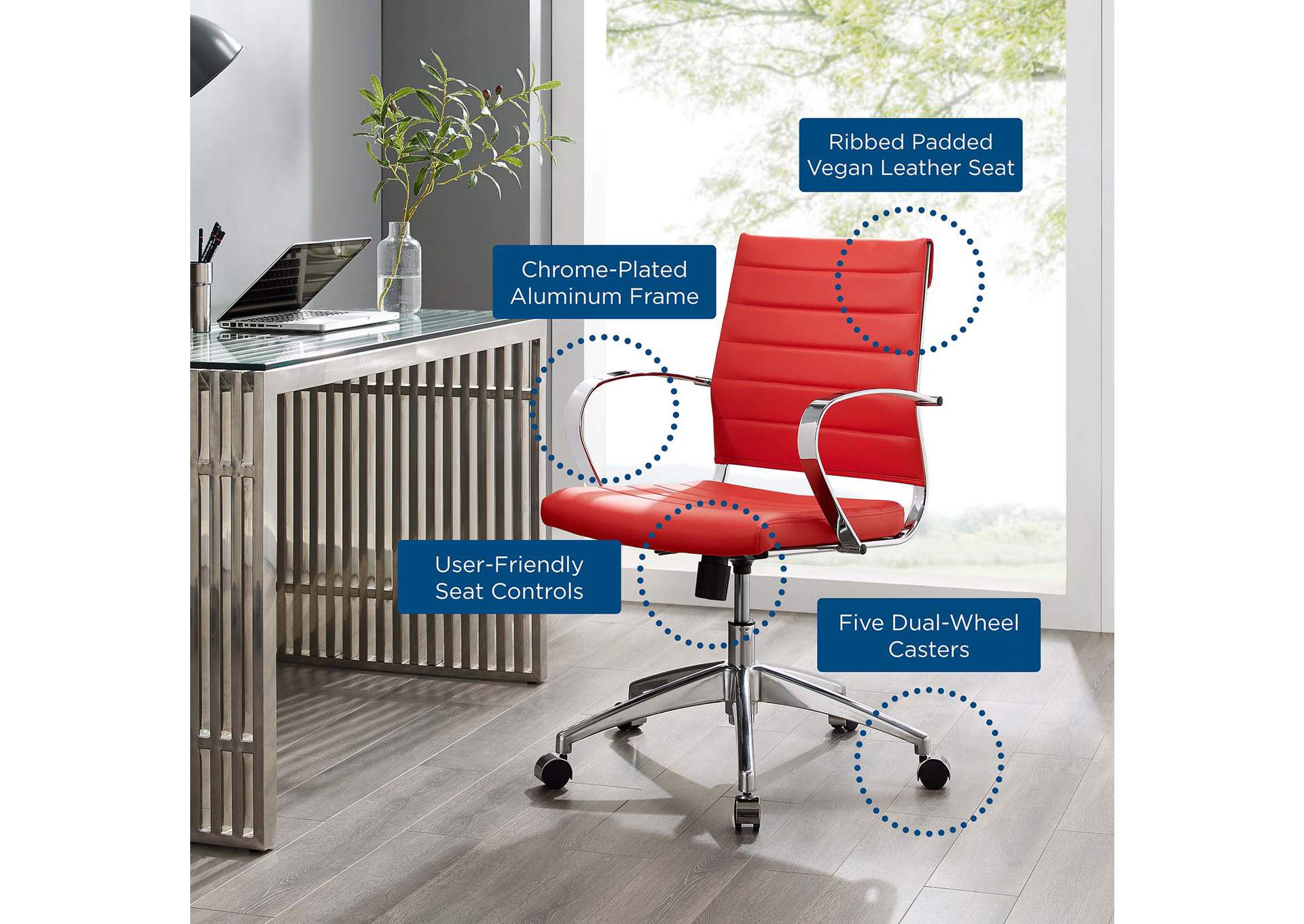 Red Jive Mid Back Office Chair,Modway