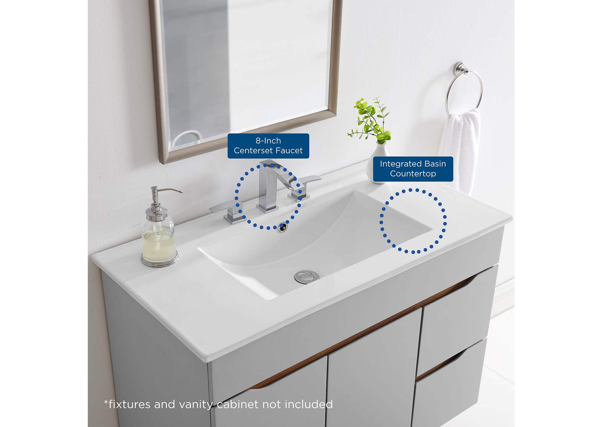 White Cayman 36" Bathroom Sink,Modway