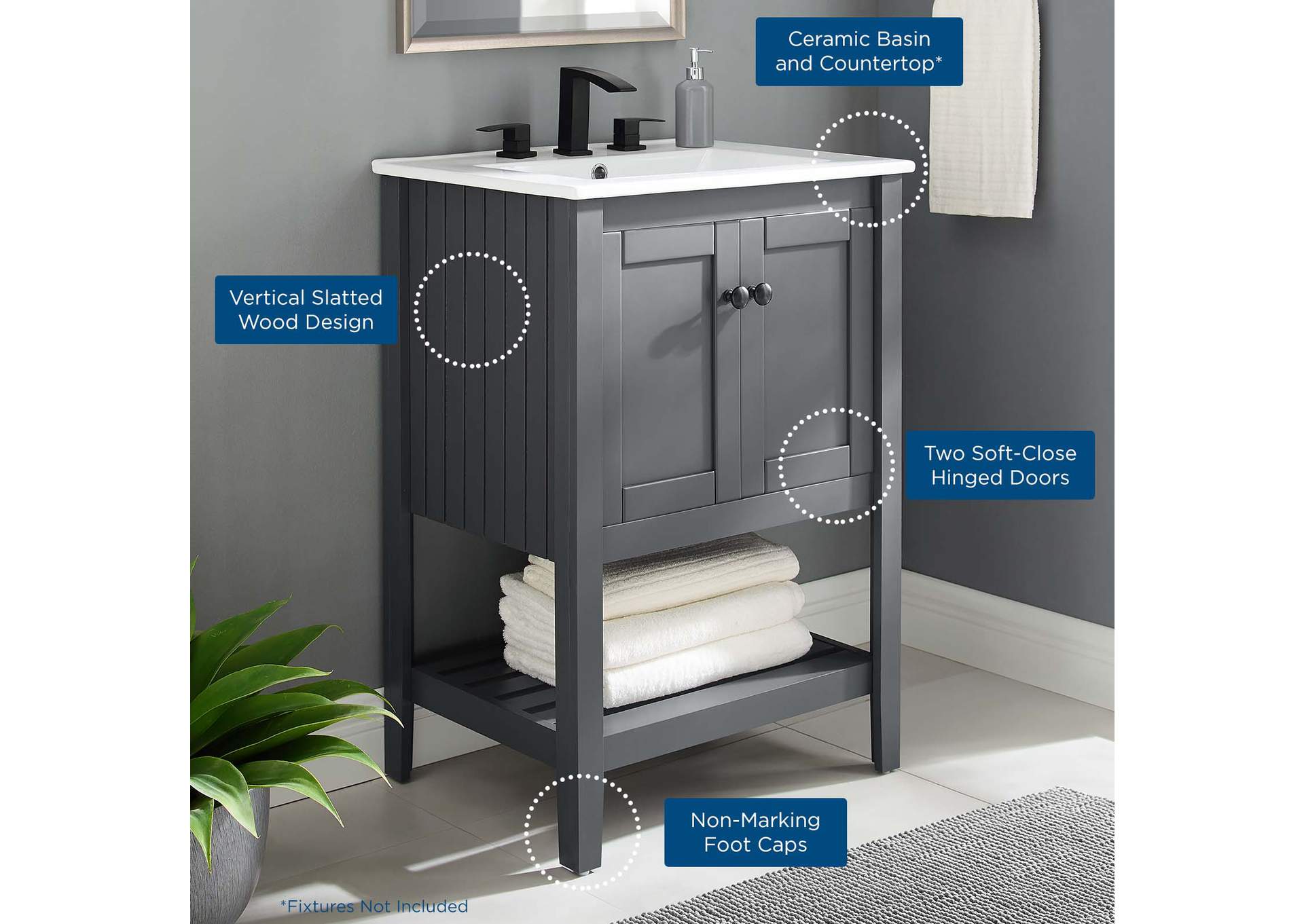 Gray White Prestige 24" Bathroom Vanity,Modway