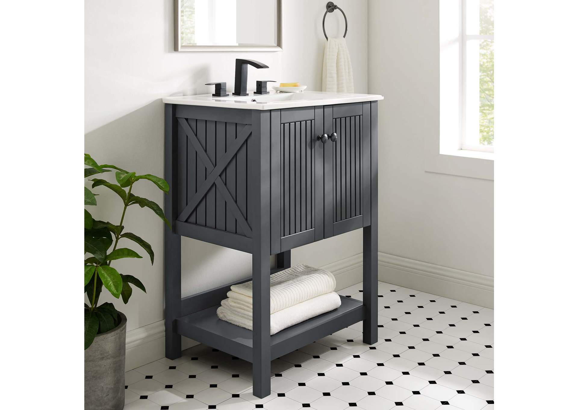 Gray White Steam 24" Bathroom Vanity,Modway