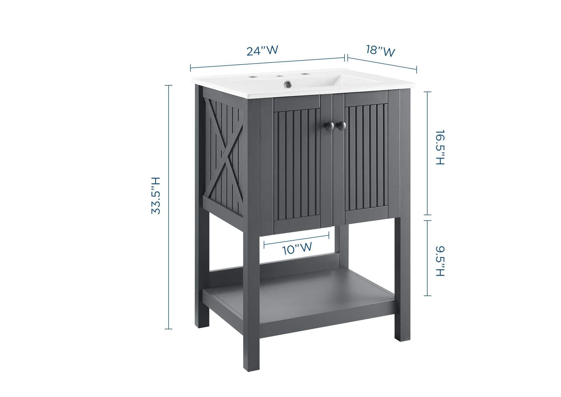 Gray White Steam 24" Bathroom Vanity,Modway