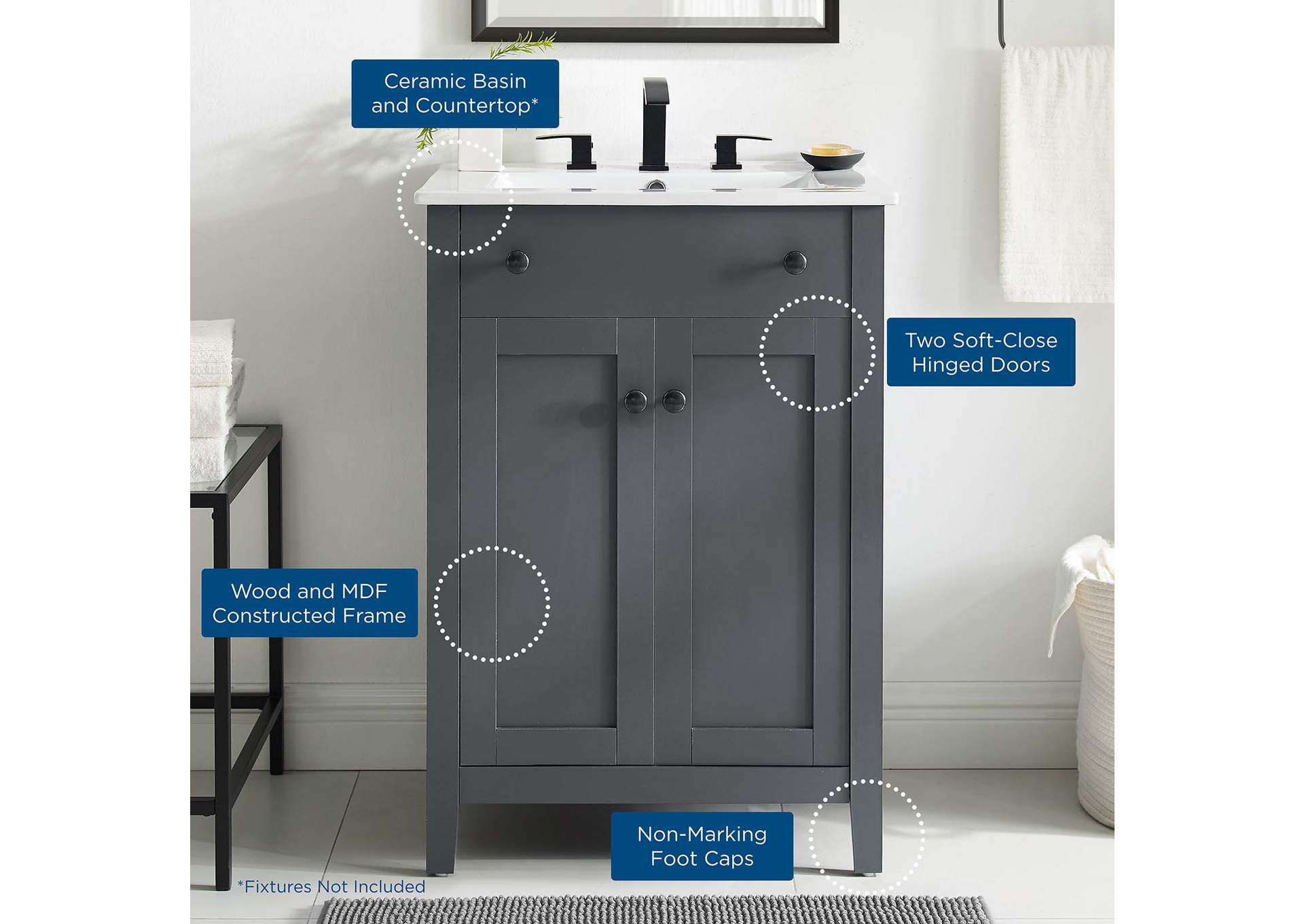 Gray White Nantucket 24" Bathroom Vanity,Modway