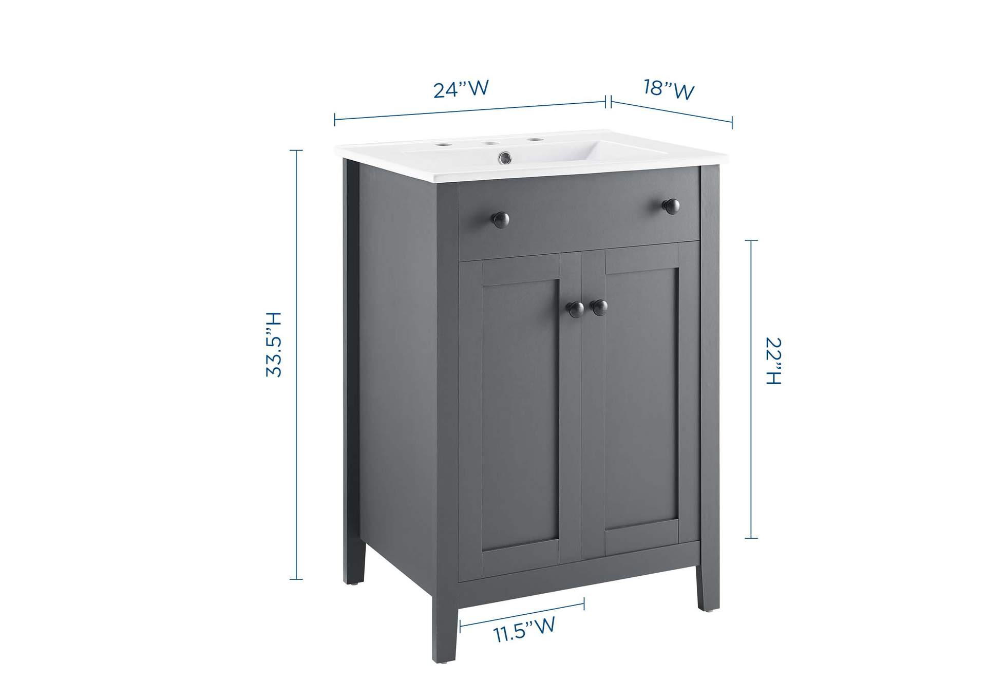 Gray White Nantucket 24" Bathroom Vanity,Modway