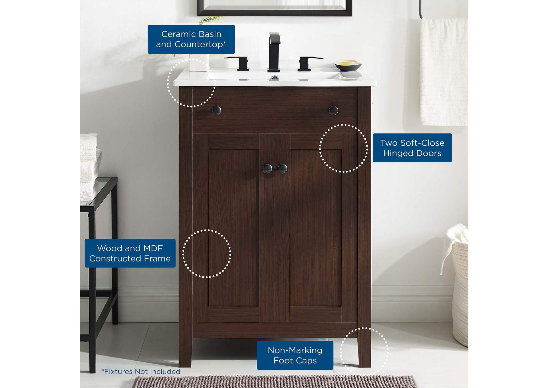 Walnut White Nantucket 24" Bathroom Vanity,Modway