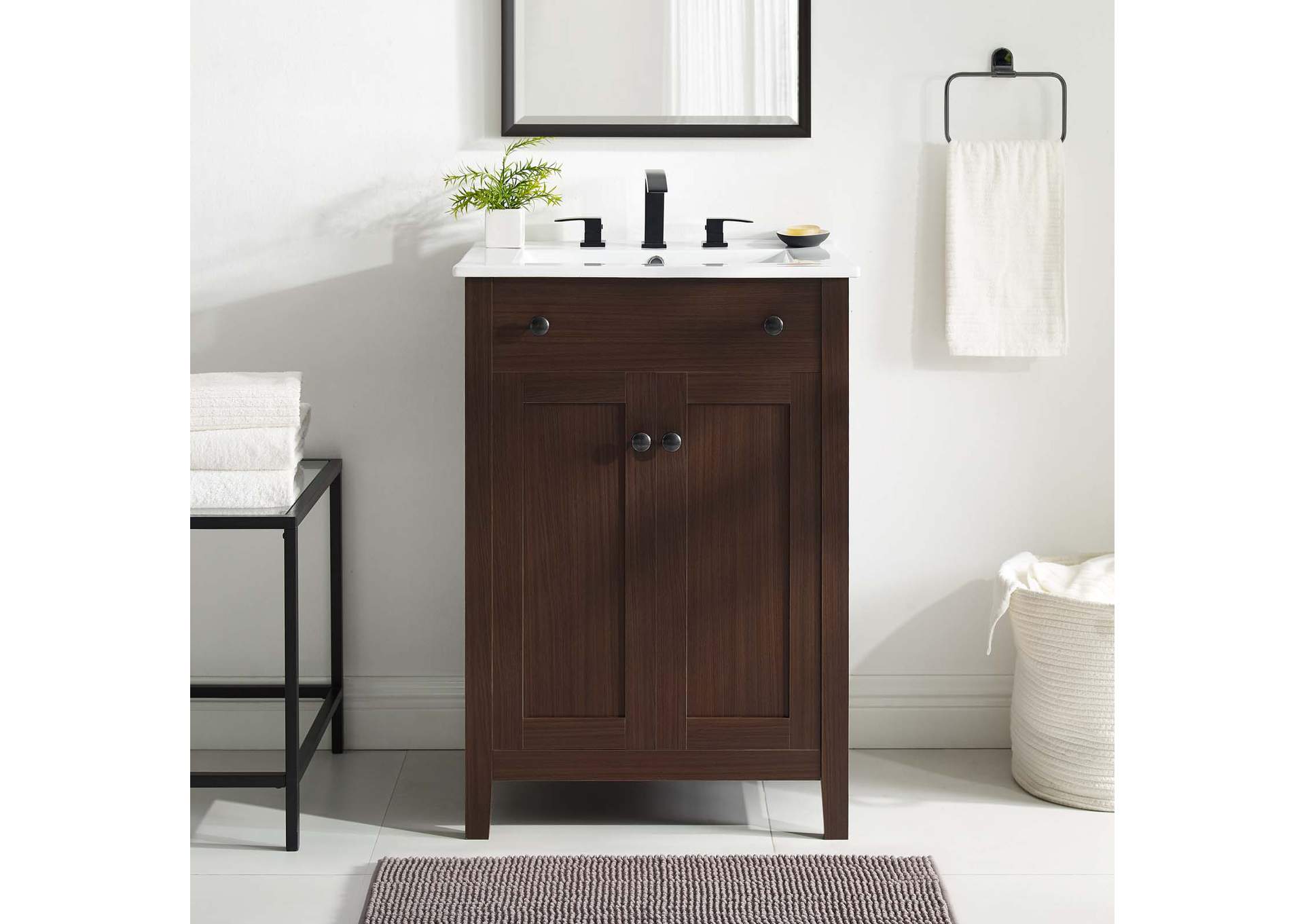 Walnut White Nantucket 24" Bathroom Vanity,Modway