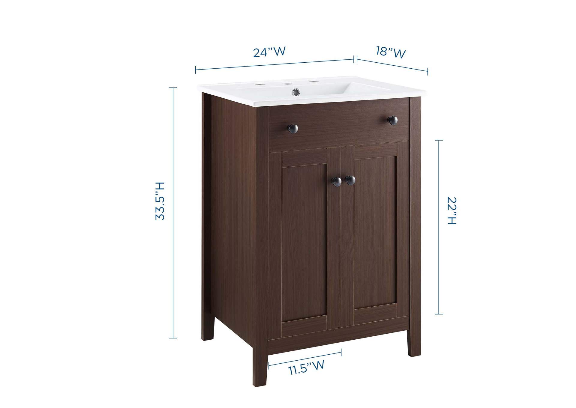 Walnut White Nantucket 24" Bathroom Vanity,Modway