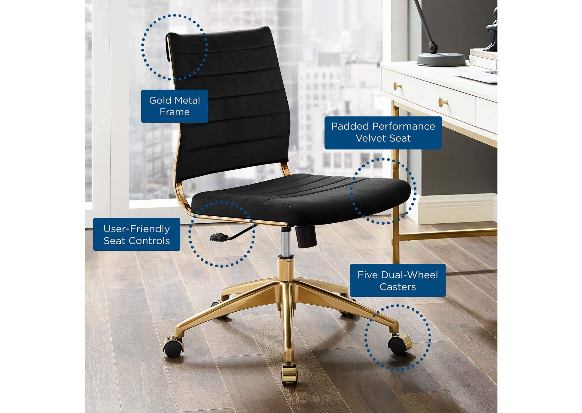 Jive Armless Mid Back Performance Velvet Office Chair,Modway