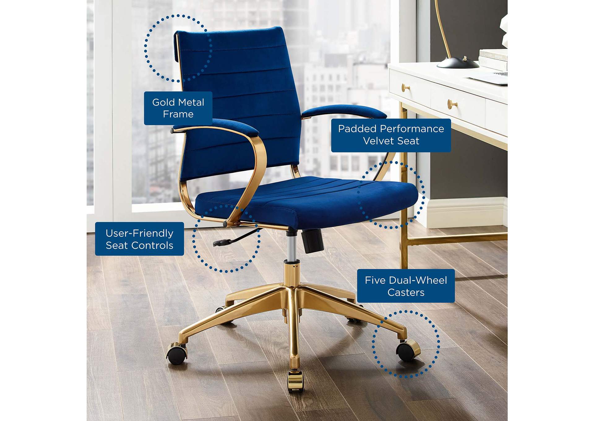 Navy Jive Mid Back Performance Velvet Office Chair,Modway