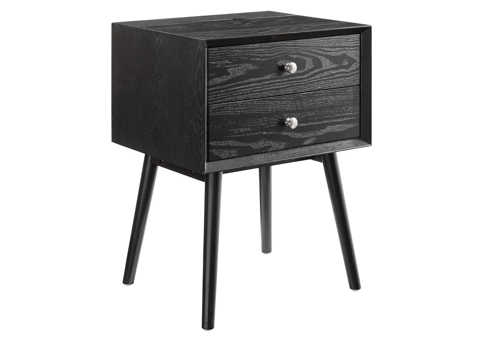 Black Black Ember Wood Nightstand With USB Ports,Modway