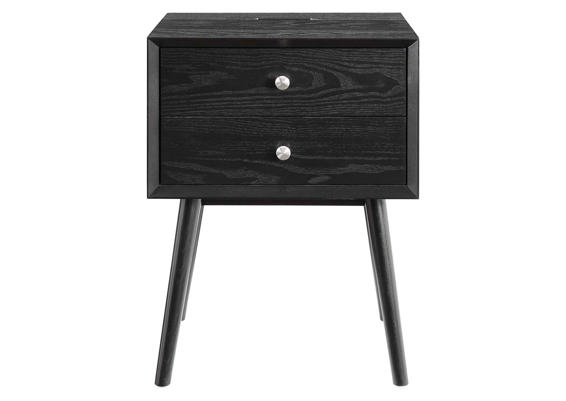 Black Black Ember Wood Nightstand With USB Ports,Modway