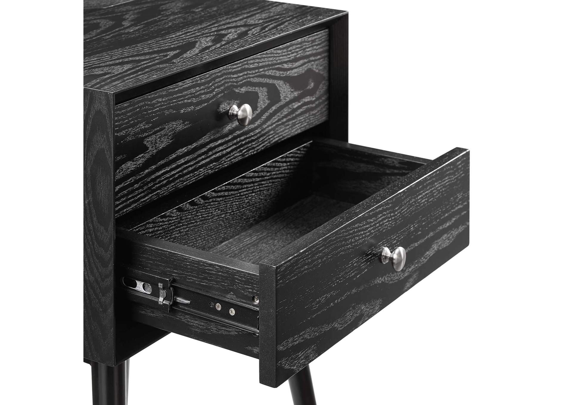 Black Black Ember Wood Nightstand With USB Ports,Modway