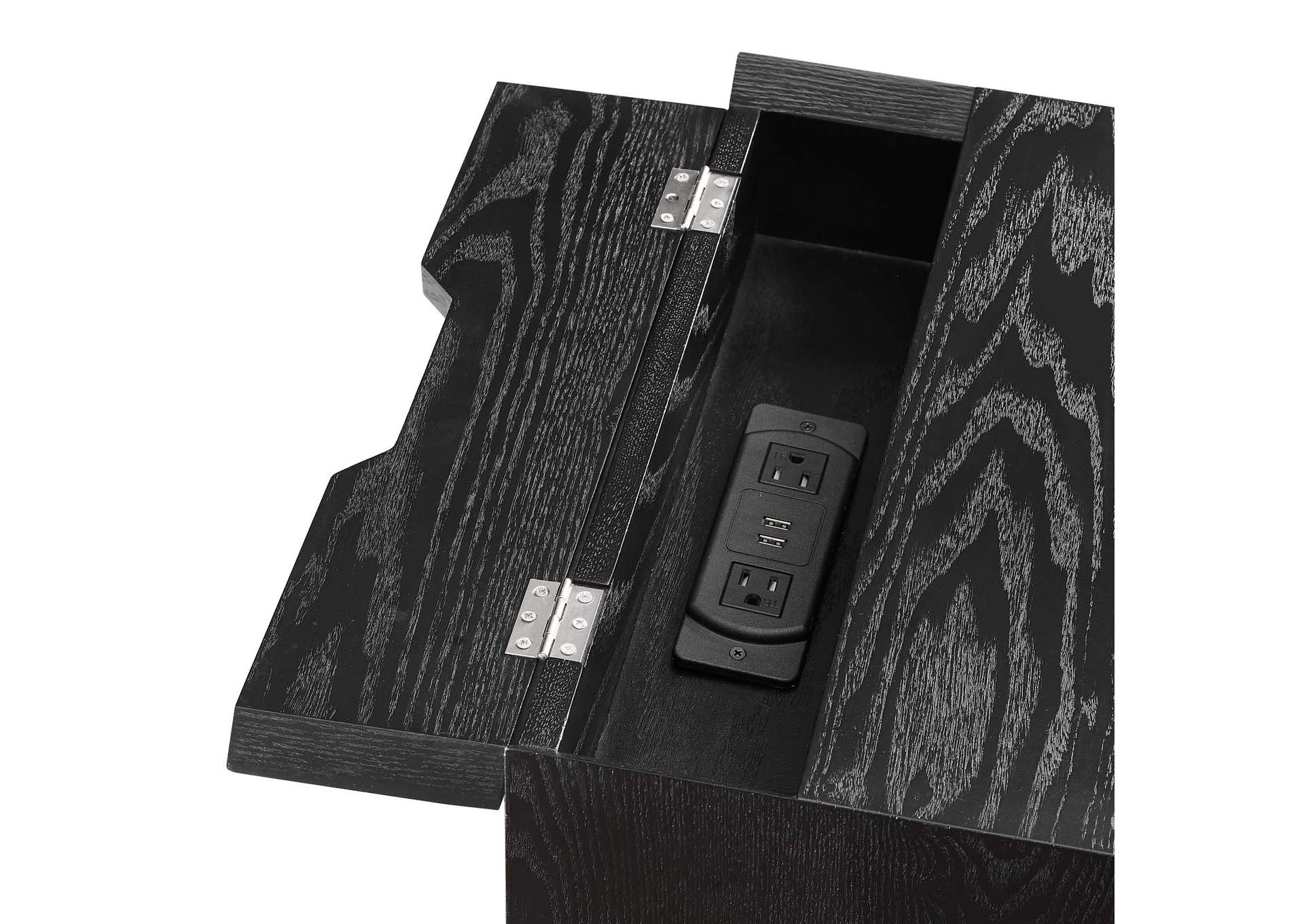 Black Black Ember Wood Nightstand With USB Ports,Modway