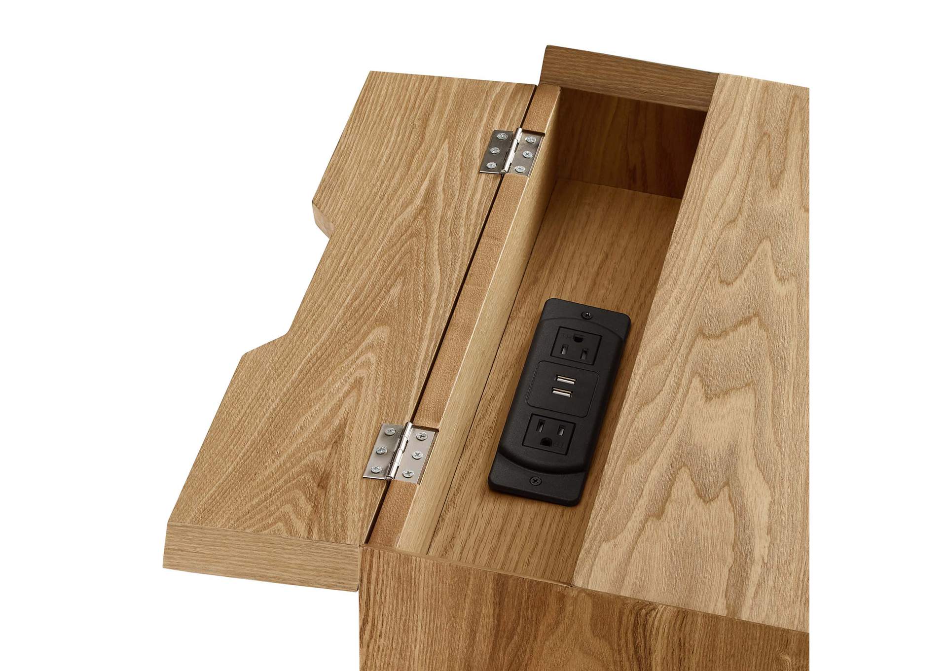 Natural Natural Ember Wood Nightstand With USB Ports,Modway