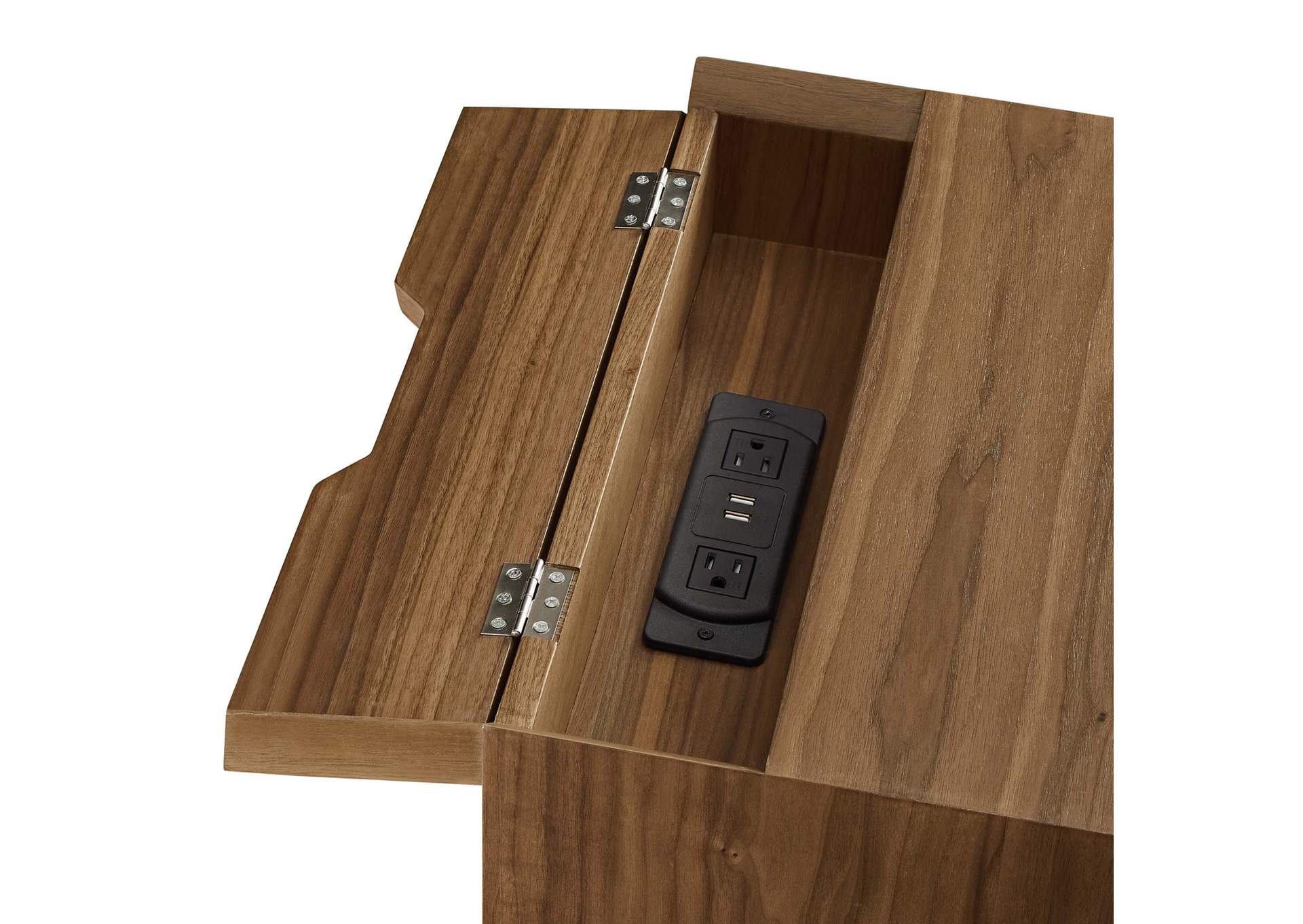 Walnut Walnut Ember Wood Nightstand With USB Ports,Modway