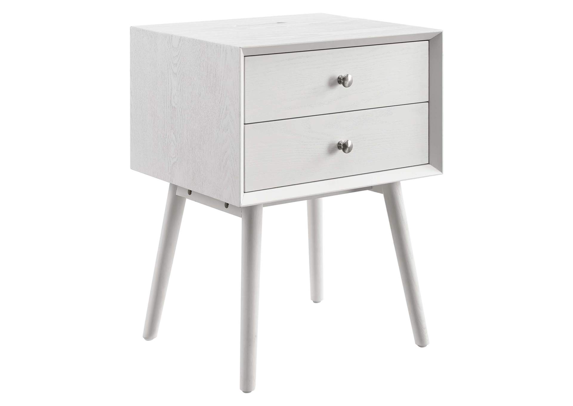 White White Ember Wood Nightstand With USB Ports,Modway