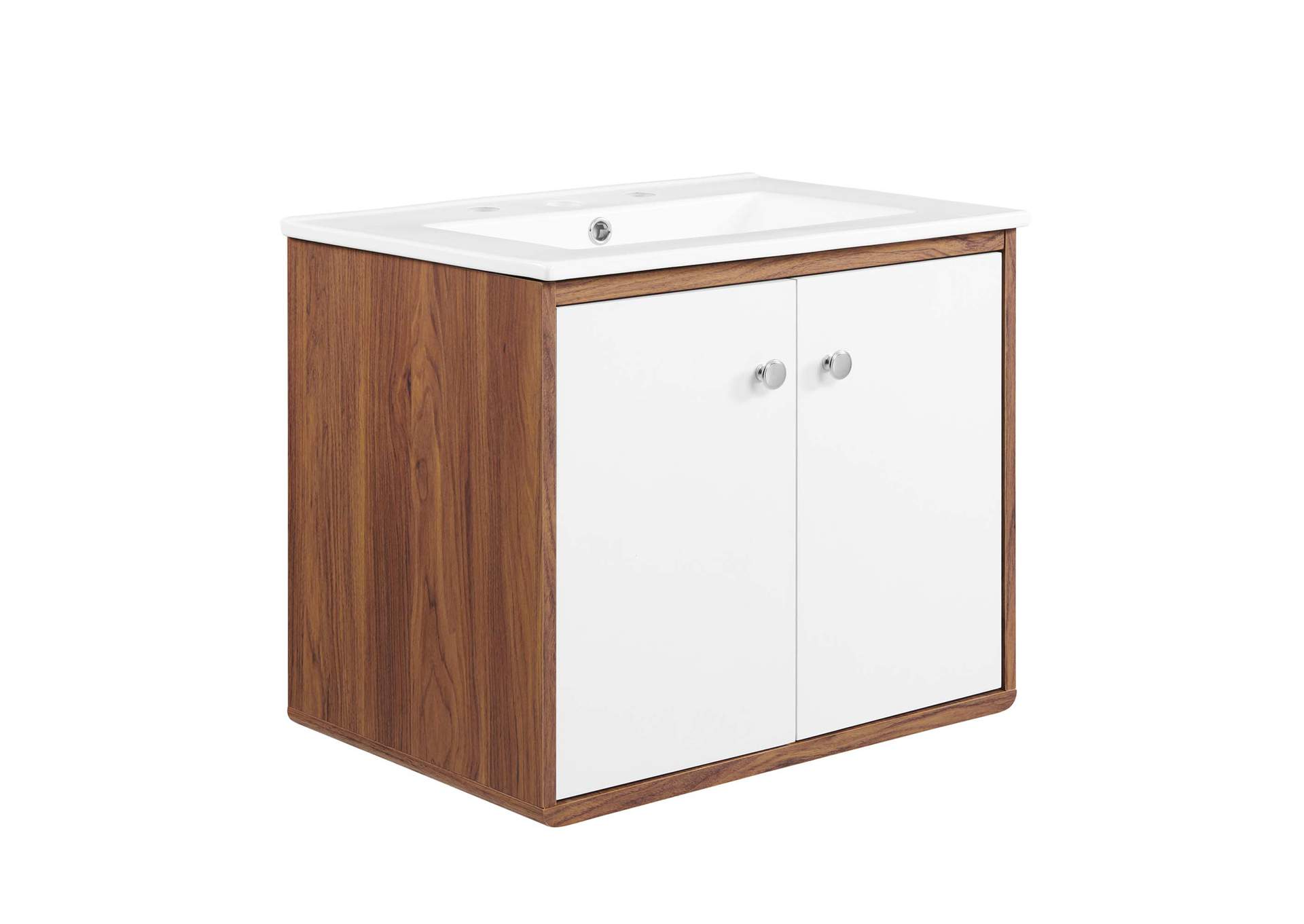 Walnut White Transmit 24" 	Wall-Mount Bathroom Vanity,Modway