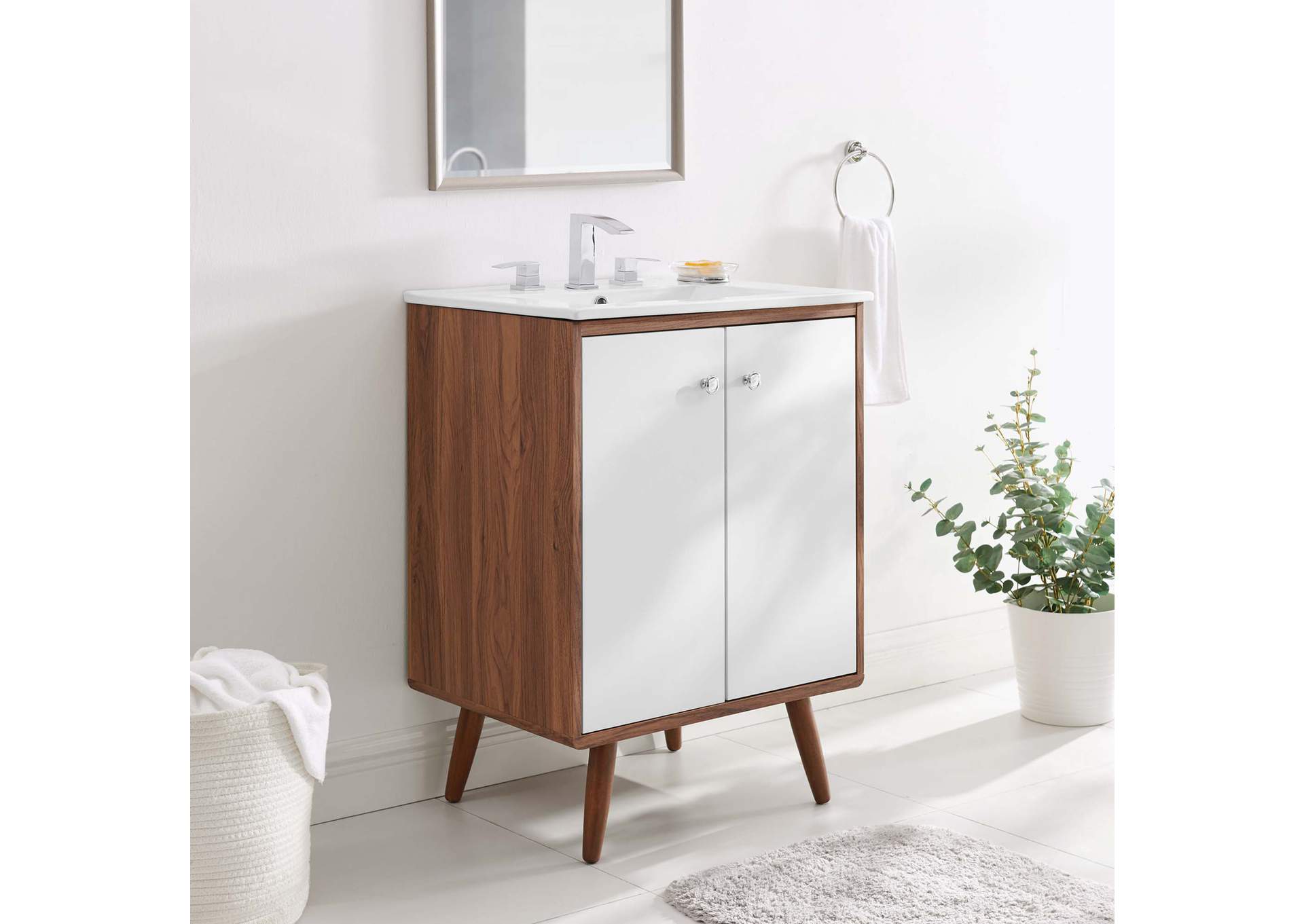 Walnut White Transmit 24" Bathroom Vanity,Modway