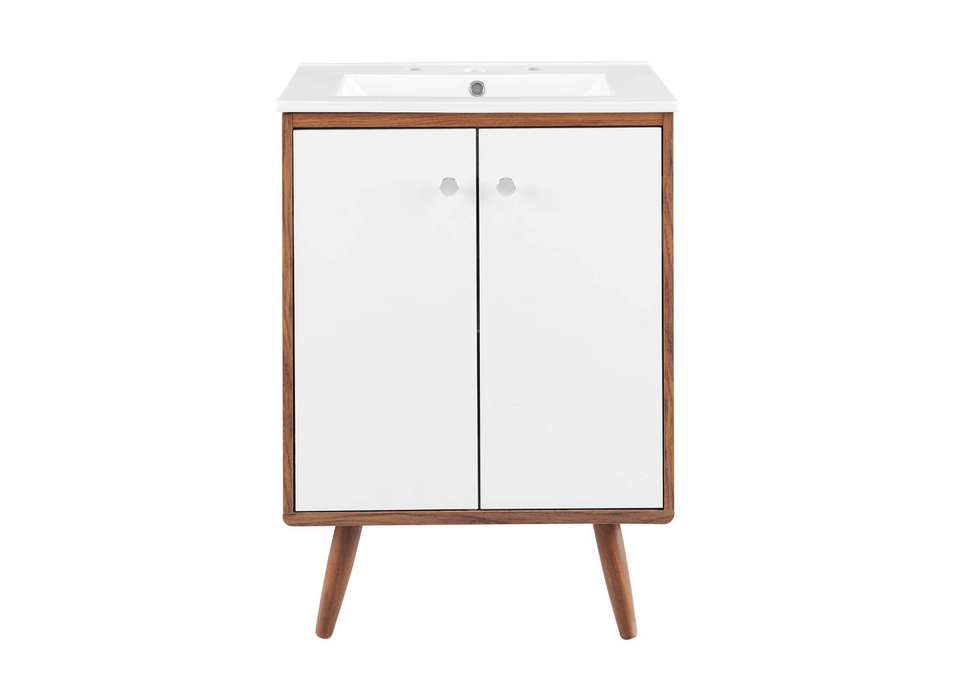 Walnut White Transmit 24" Bathroom Vanity,Modway