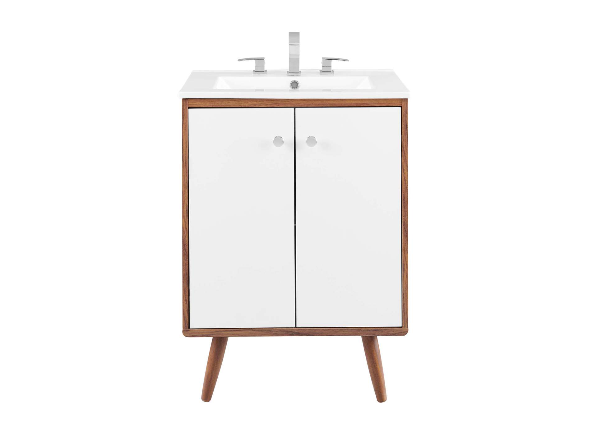 Walnut White Transmit 24" Bathroom Vanity,Modway