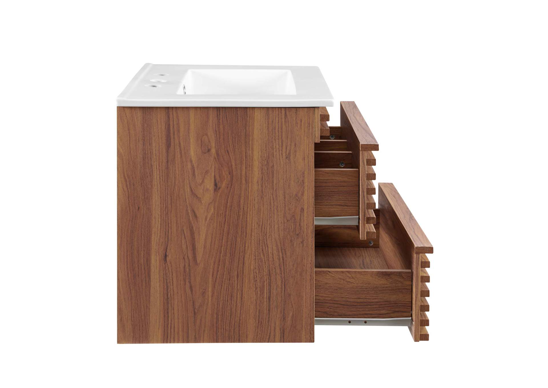 Walnut White Render 24" Wall-Mount Bathroom Vanity,Modway