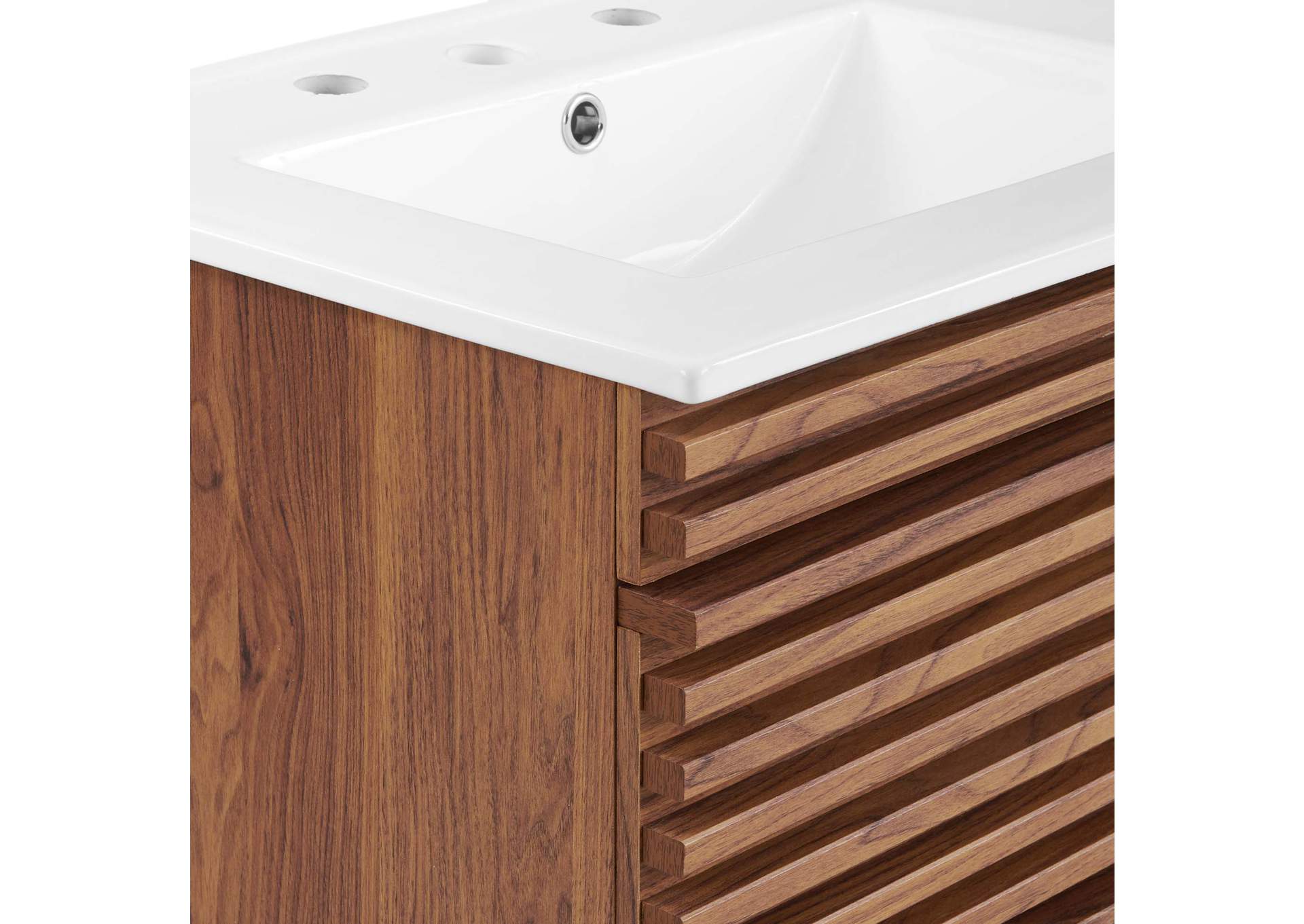 Walnut White Render 24" Wall-Mount Bathroom Vanity,Modway