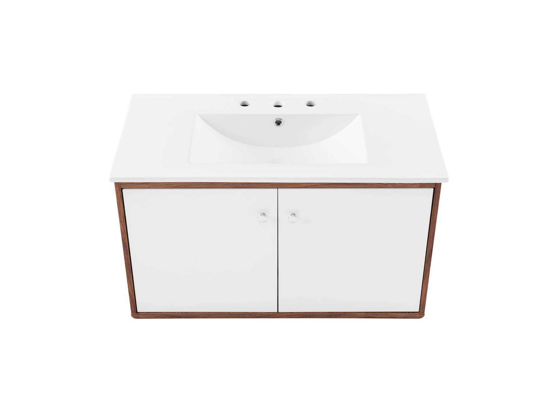 Walnut White Transmit 36" Wall-Mount Bathroom Vanity,Modway