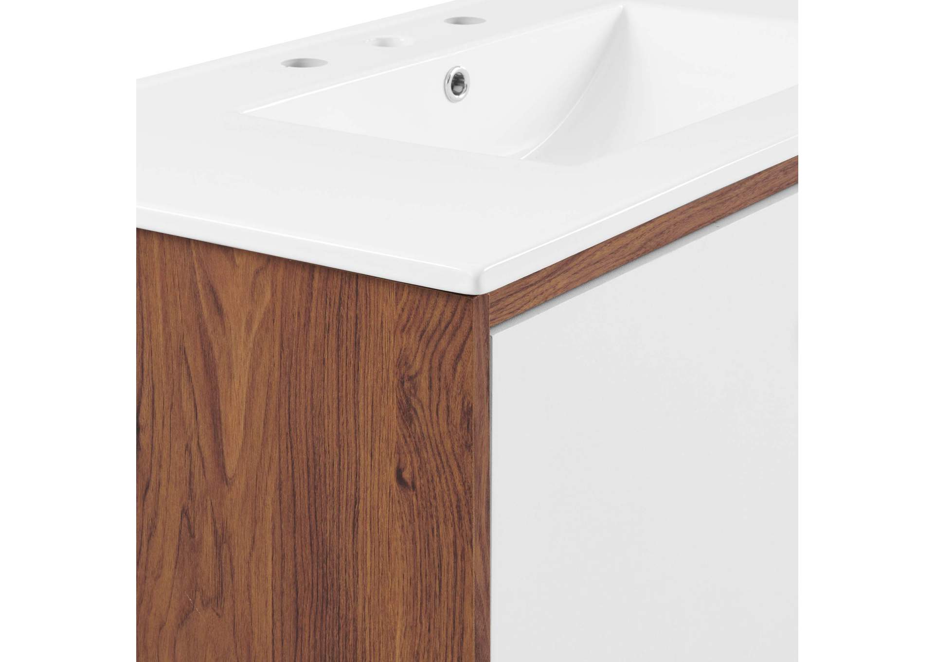 Walnut White Transmit 36" Wall-Mount Bathroom Vanity,Modway