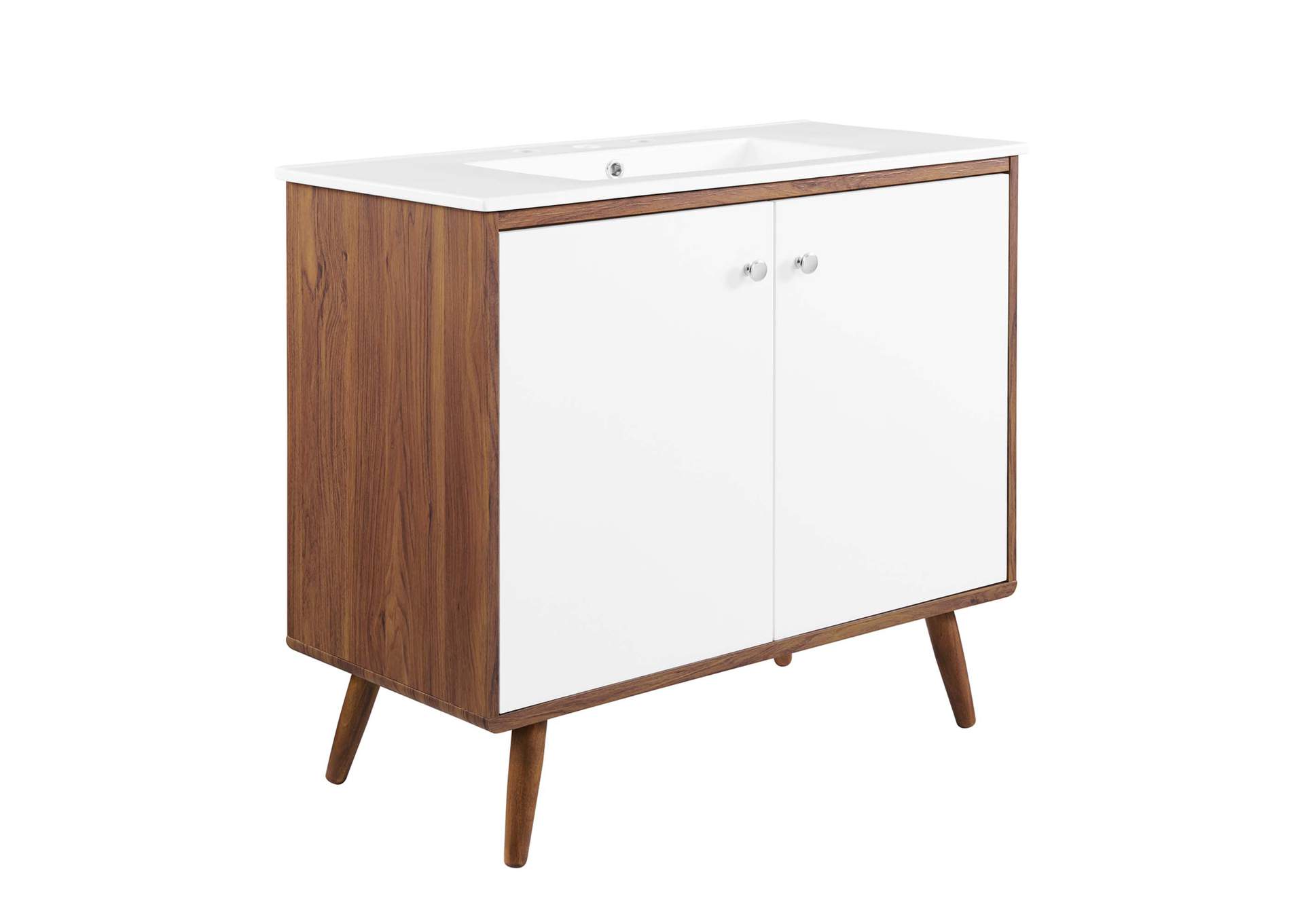 Walnut White Transmit 36" Bathroom Vanity,Modway