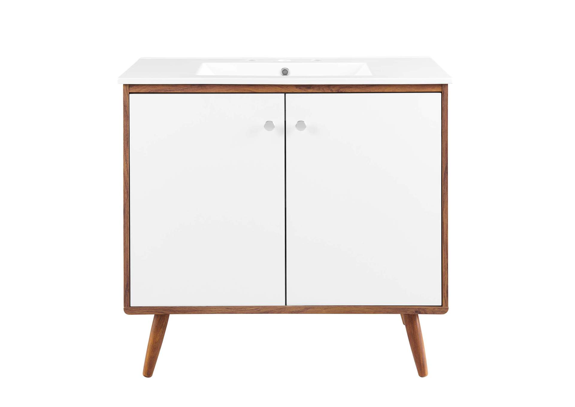 Walnut White Transmit 36" Bathroom Vanity,Modway