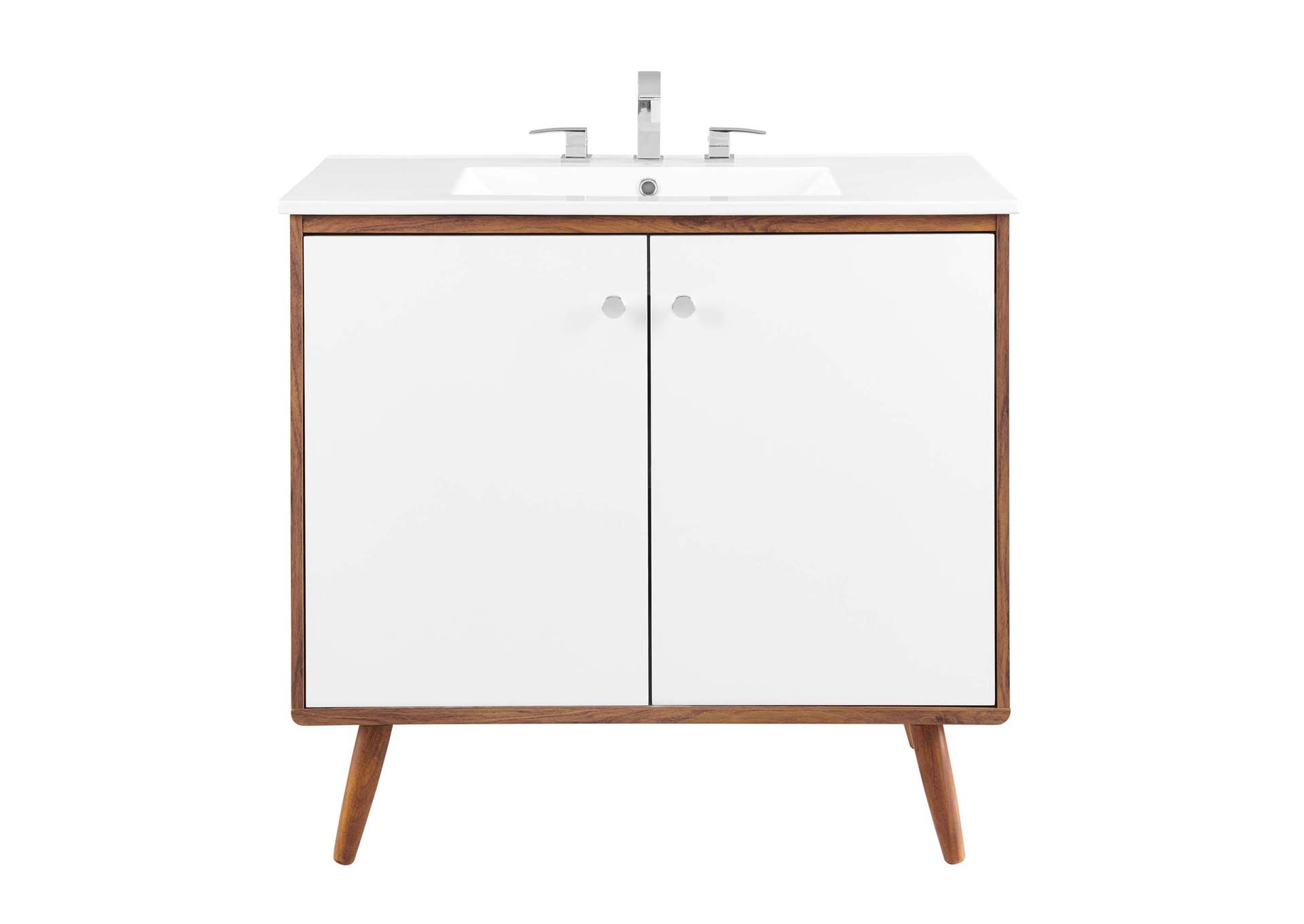 Walnut White Transmit 36" Bathroom Vanity,Modway