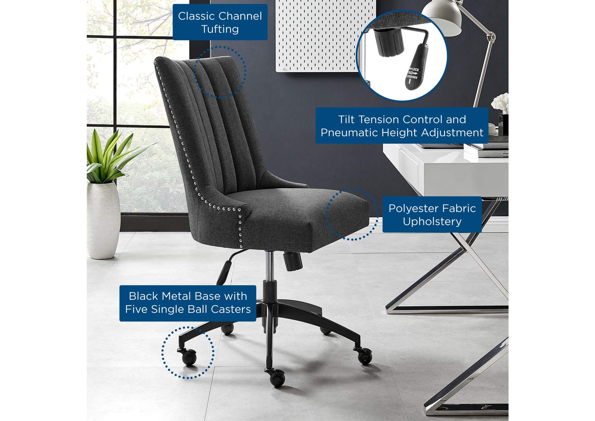 Empower Channel Tufted Fabric Office Chair,Modway