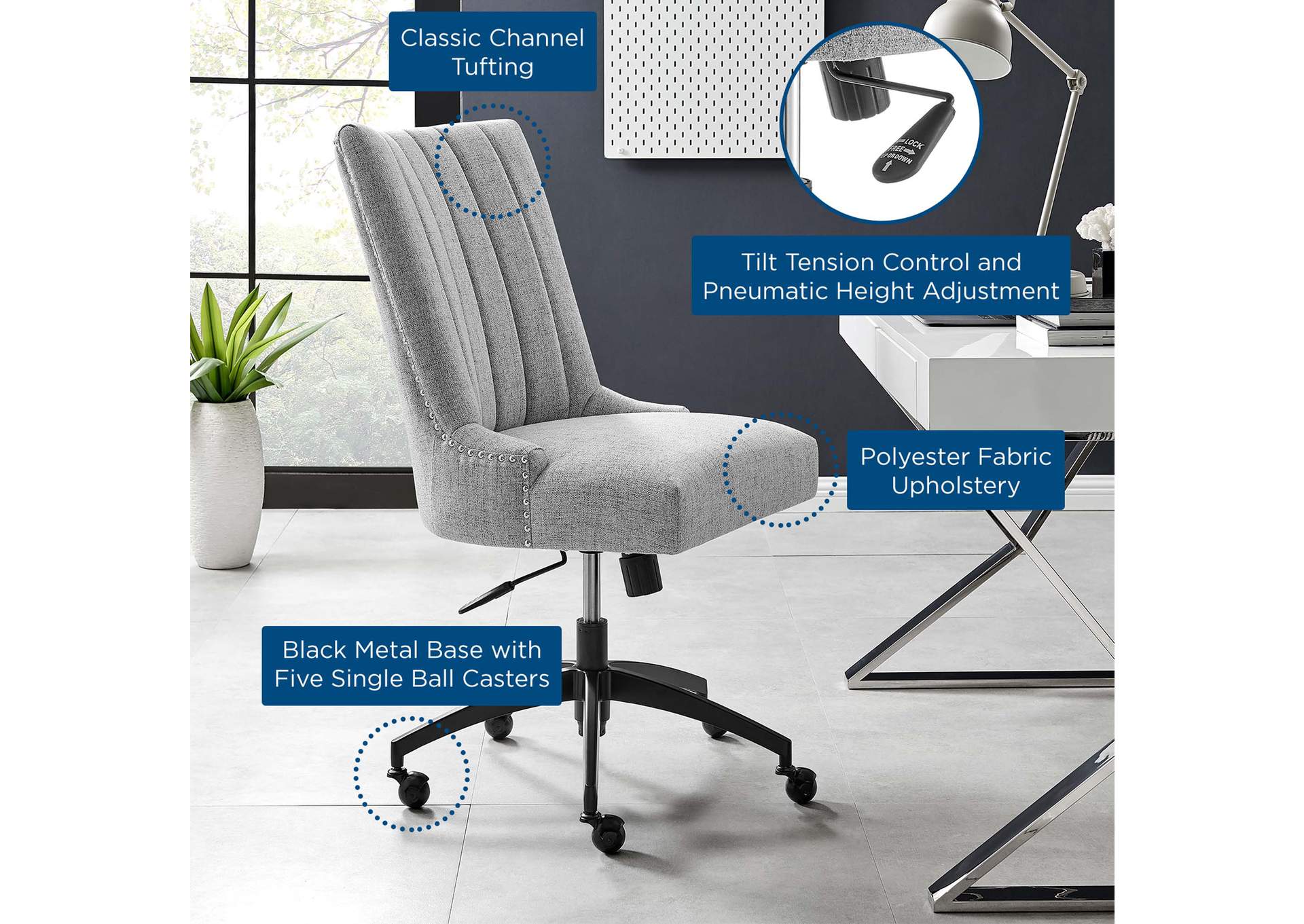 Empower Channel Tufted Fabric Office Chair,Modway