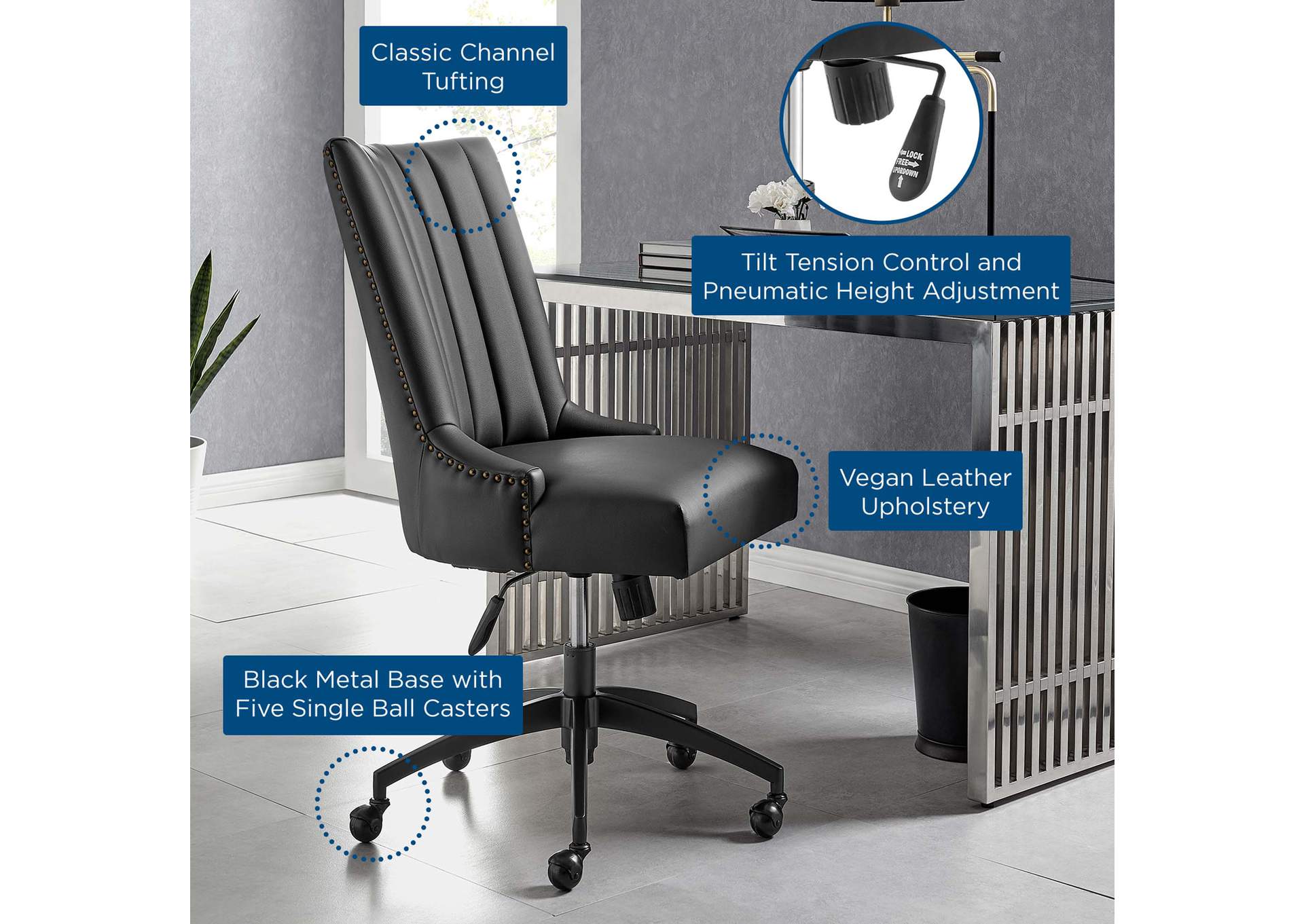 Empower Channel Tufted Vegan Leather Office Chair,Modway