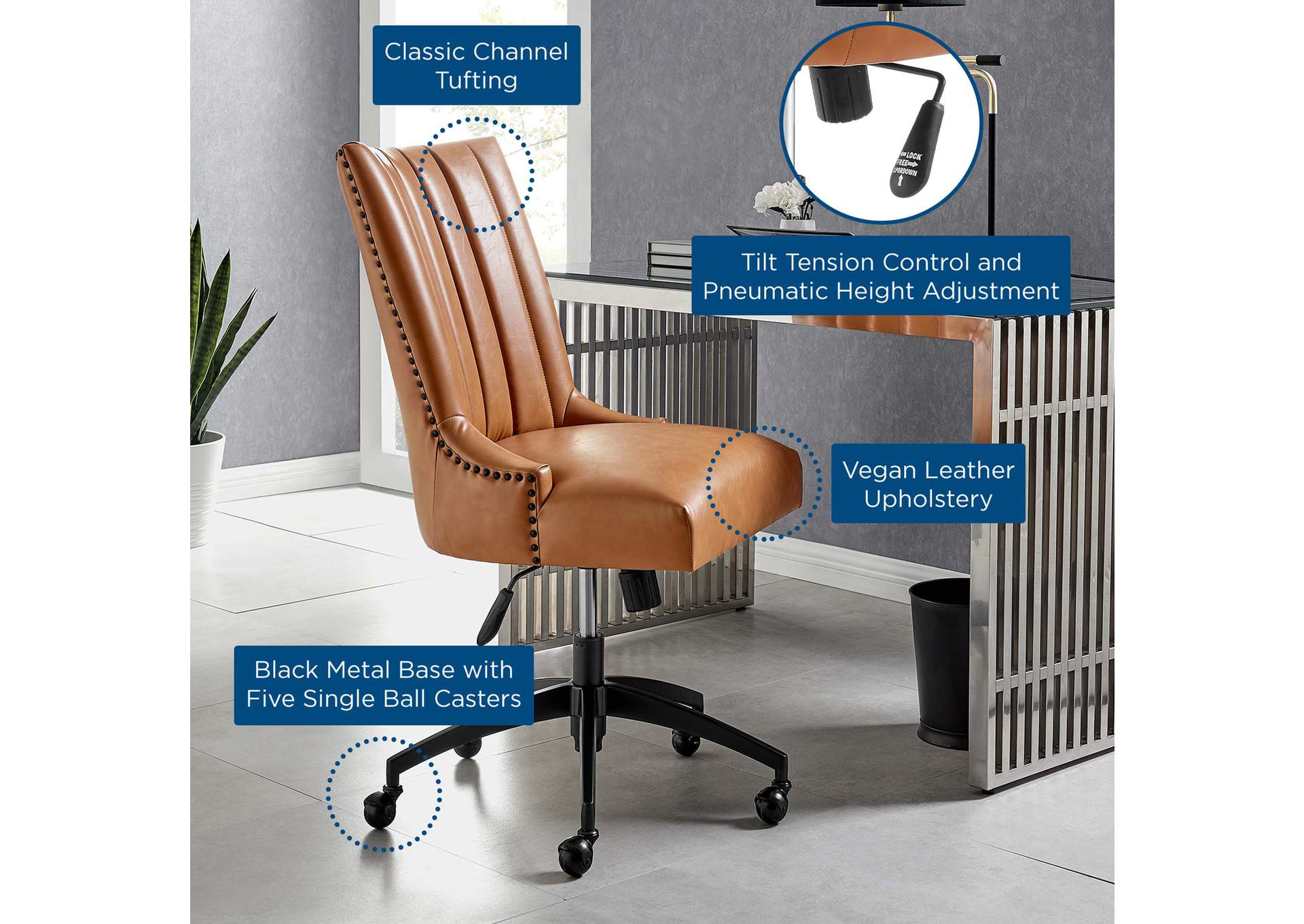 Empower Channel Tufted Vegan Leather Office Chair,Modway